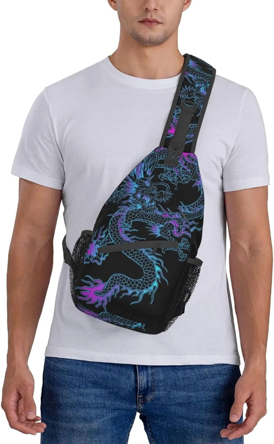 Dragon Pattern Sling Backpack Crossbody Sling Bag for Women Men Multipurpose Travel Hiking Chest Bag Daypack