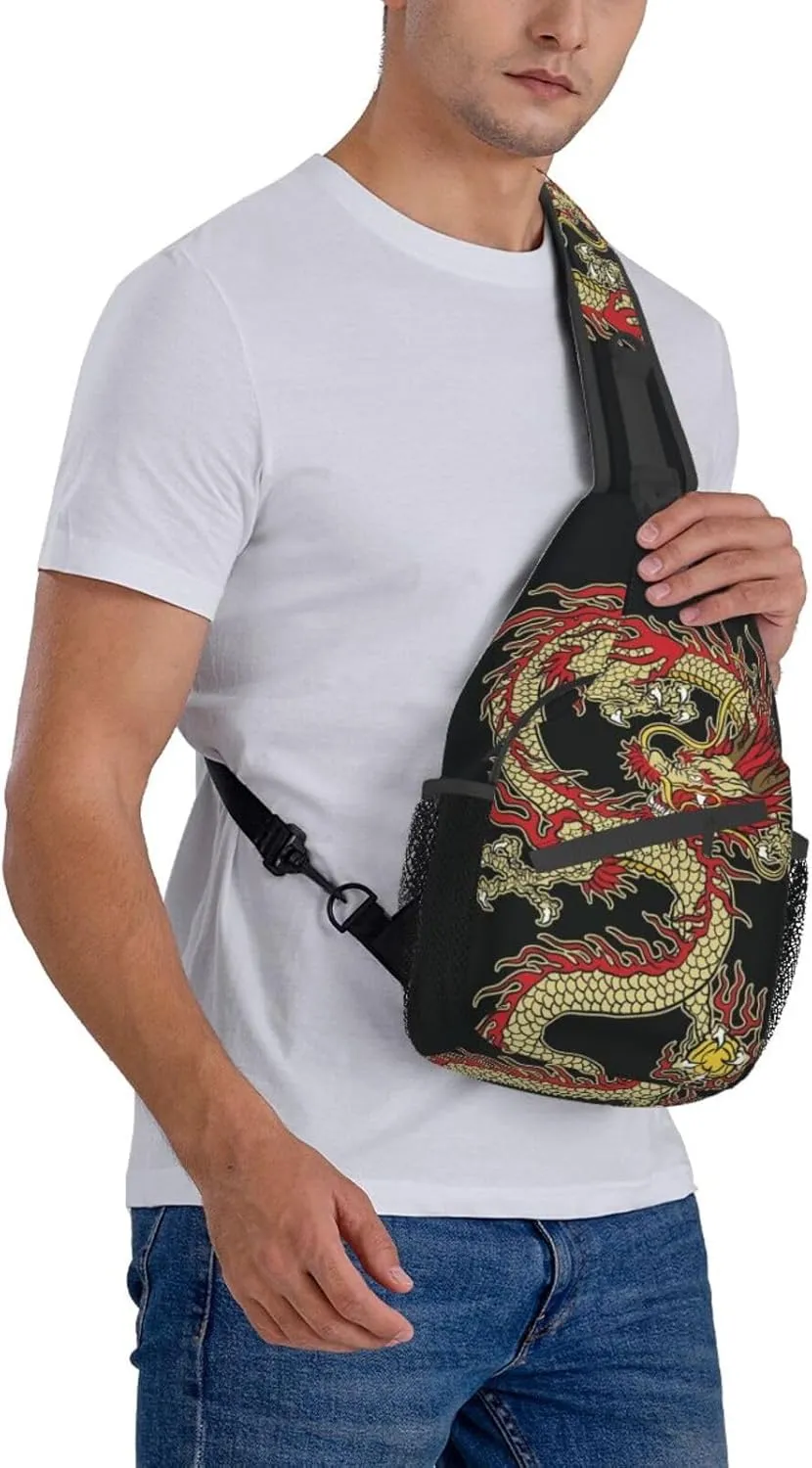 Dragon Pattern Sling Backpack Crossbody Sling Bag for Women Men Multipurpose Travel Hiking Chest Bag Daypack