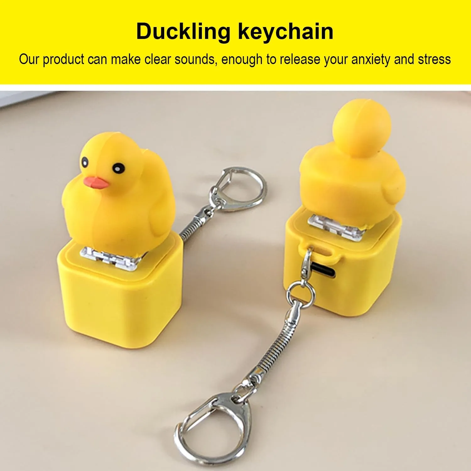 Duckys Quacking Fidget Toy, Quacking Duck Keychain, Quacking Duck Fidget Toy Keychain Stress Reliever Squeaky, Little Yellow Duck Key Chain with Sound and Light (2 PCS)