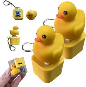 Duckys Quacking Fidget Toy, Quacking Duck Keychain, Quacking Duck Fidget Toy Keychain Stress Reliever Squeaky, Little Yellow Duck Key Chain with Sound and Light (2 PCS)