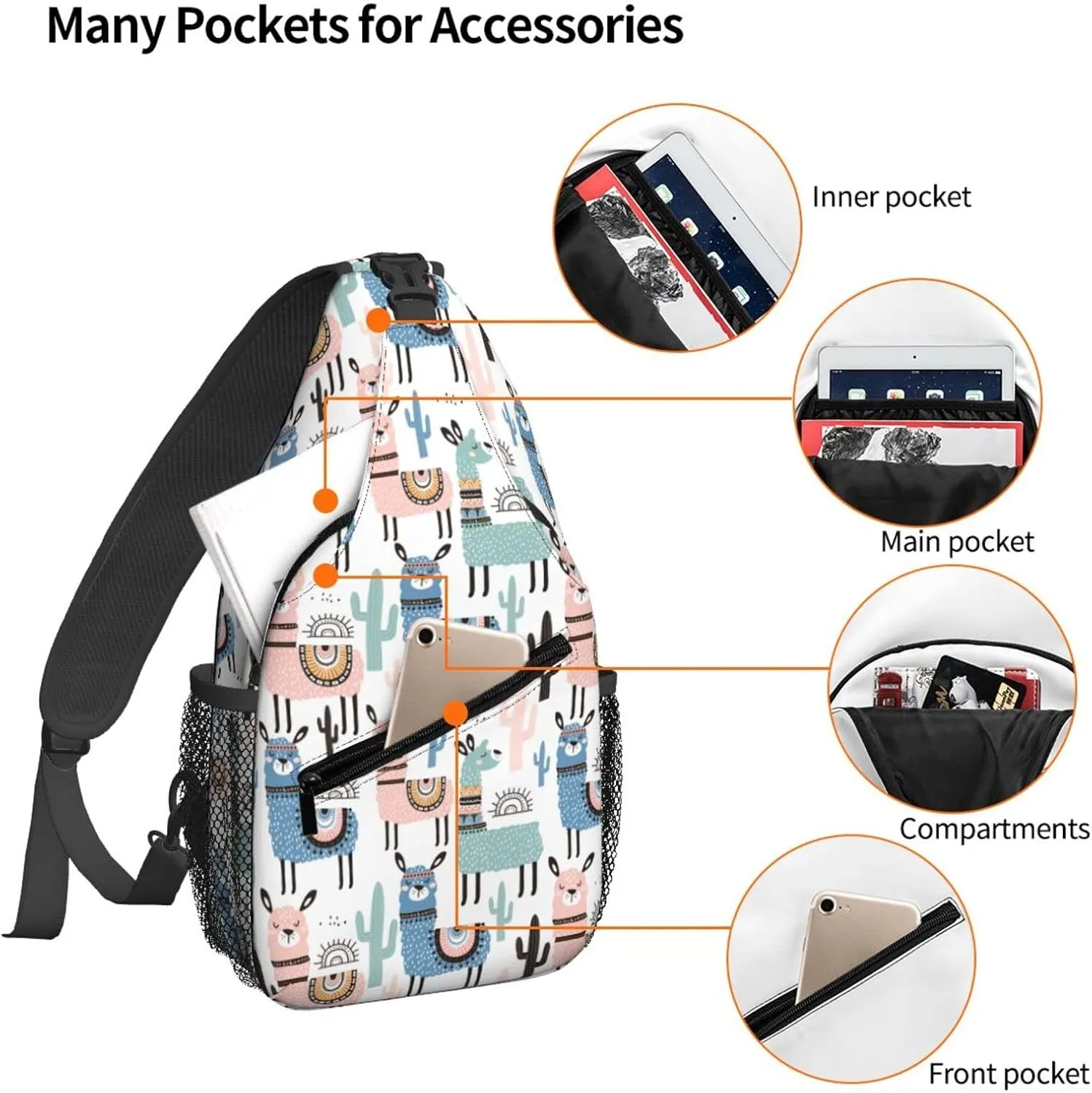 Dujiea Crossbody Backpack For Men Women Sling Bag, Cactus Sheep Alpaca Chest Bag Shoulder Bag Lightweight One Strap Backpack Multipurpose Travel Hiking Daypack