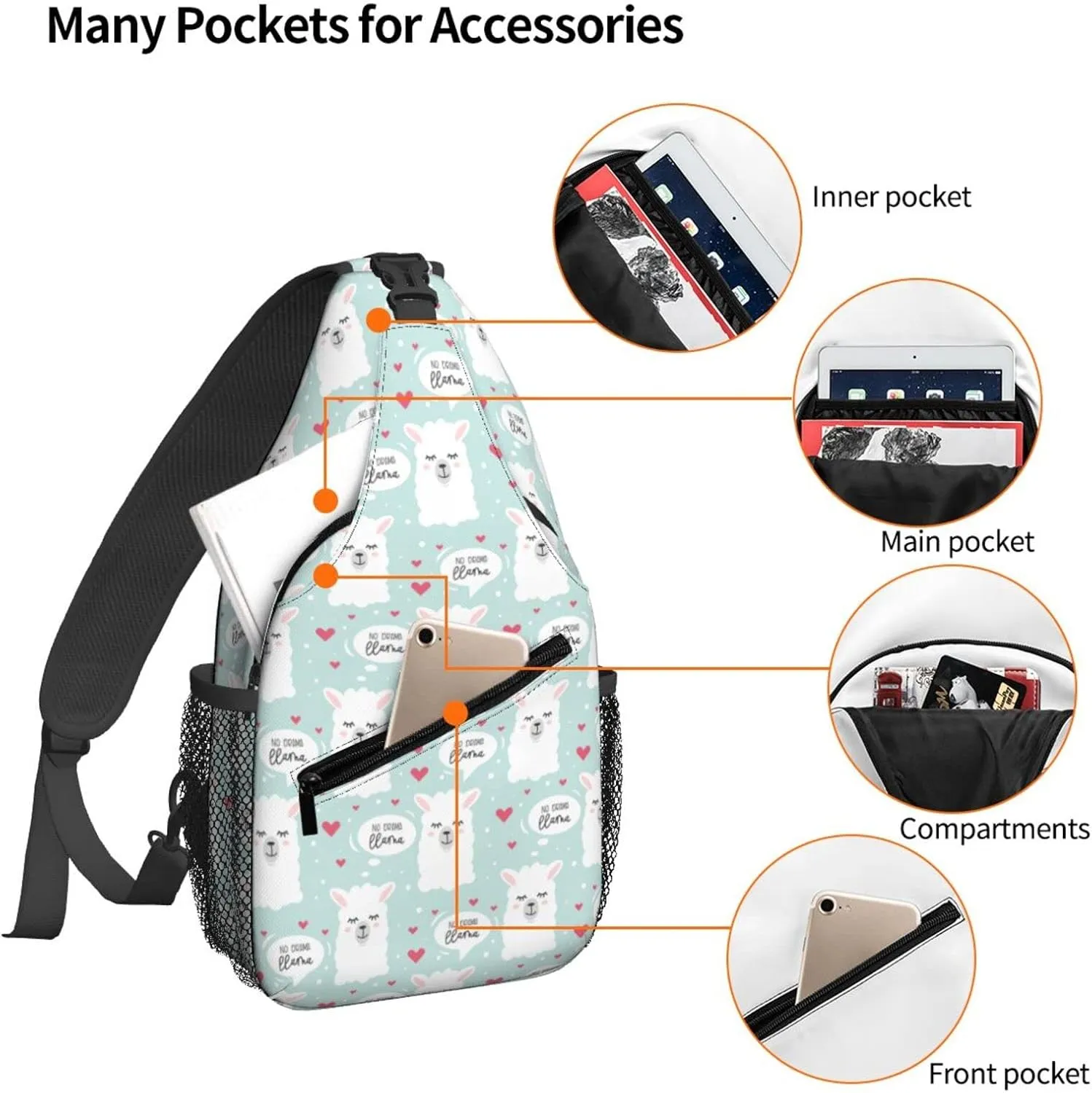 Dujiea Crossbody Backpack For Men Women Sling Bag, No Drama Llama Chest Bag Shoulder Bag Lightweight One Strap Backpack Multipurpose Travel Hiking Daypack
