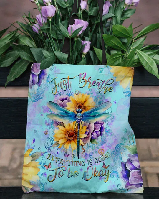 Durable Canvas Tote Bags - JUST BREATHE DRAGONFLY - Lightweight &amp, High-Capacity Options by EBDR 01220524