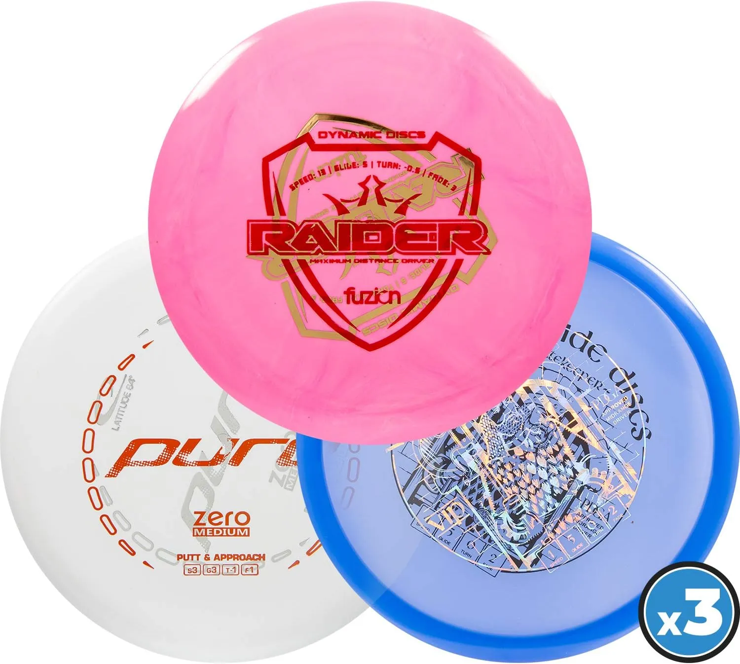 Dynamic Discs Disc Golf Starter Set (Misprint 3-Pack) - Multi-Pack Ideal for Disc Golf Gifts & Accessories for Men - All Premium Plastic Discs - Includes Molds from DD, Latitude 64 & Westside