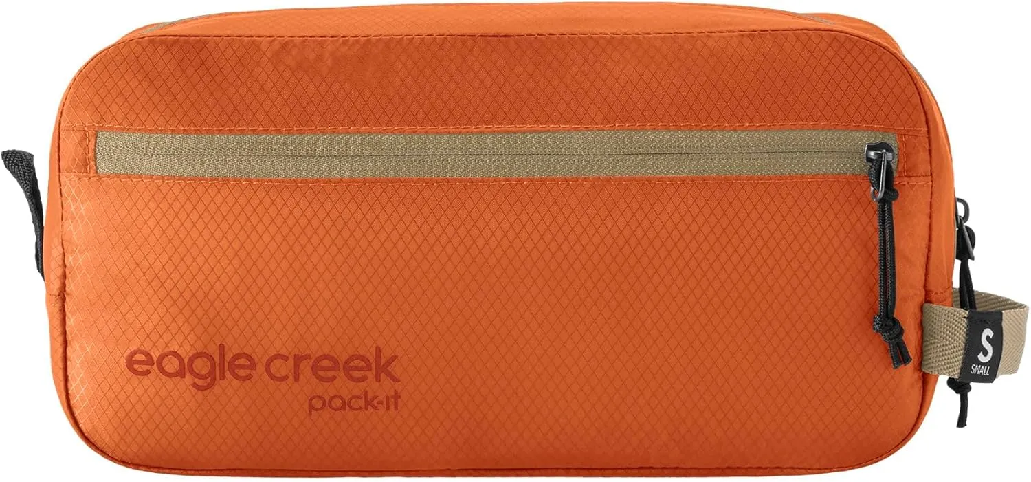 eagle creek Pack-It Isolate Quick Trip Travel Toiletry Bag - Durable, Stain- and Water-Resistant with Multiple Pockets, Machine Washable, Mandarin