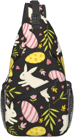 Easter Bunny And Eggs Sling Bag Chest Shoulder Backpack Crossbody Easter Gifts Bags Casual Daypack for Men Women