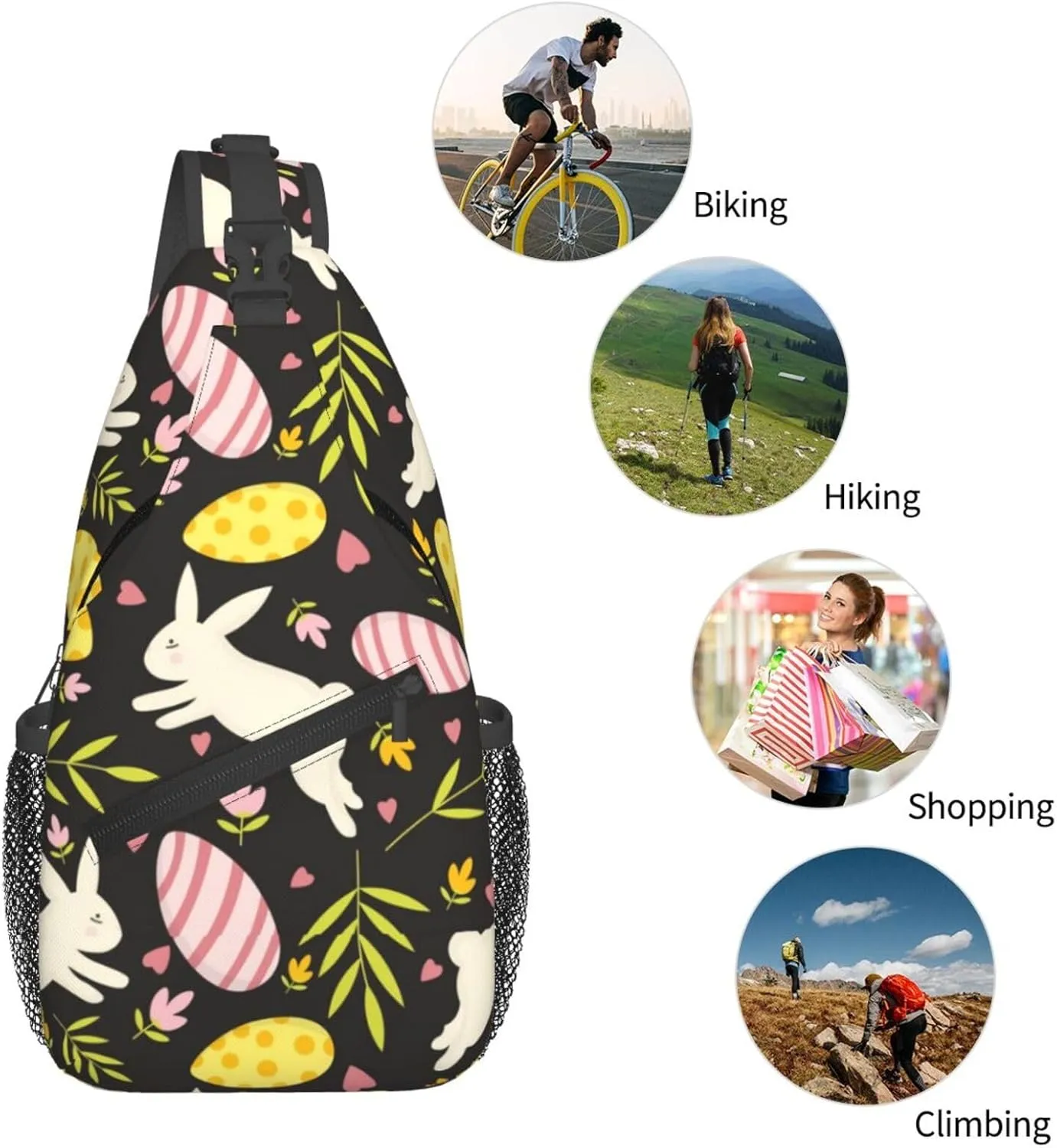 Easter Bunny And Eggs Sling Bag Chest Shoulder Backpack Crossbody Easter Gifts Bags Casual Daypack for Men Women