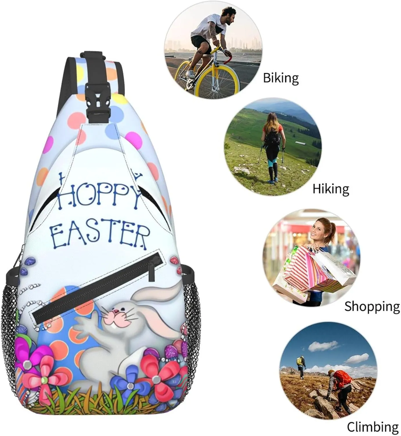 Easter Bunny And Eggs Sling Bag Chest Shoulder Backpack Crossbody Easter Gifts Bags Casual Daypack for Men Women