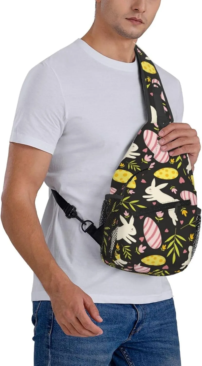 Easter Bunny And Eggs Sling Bag Chest Shoulder Backpack Crossbody Easter Gifts Bags Casual Daypack for Men Women