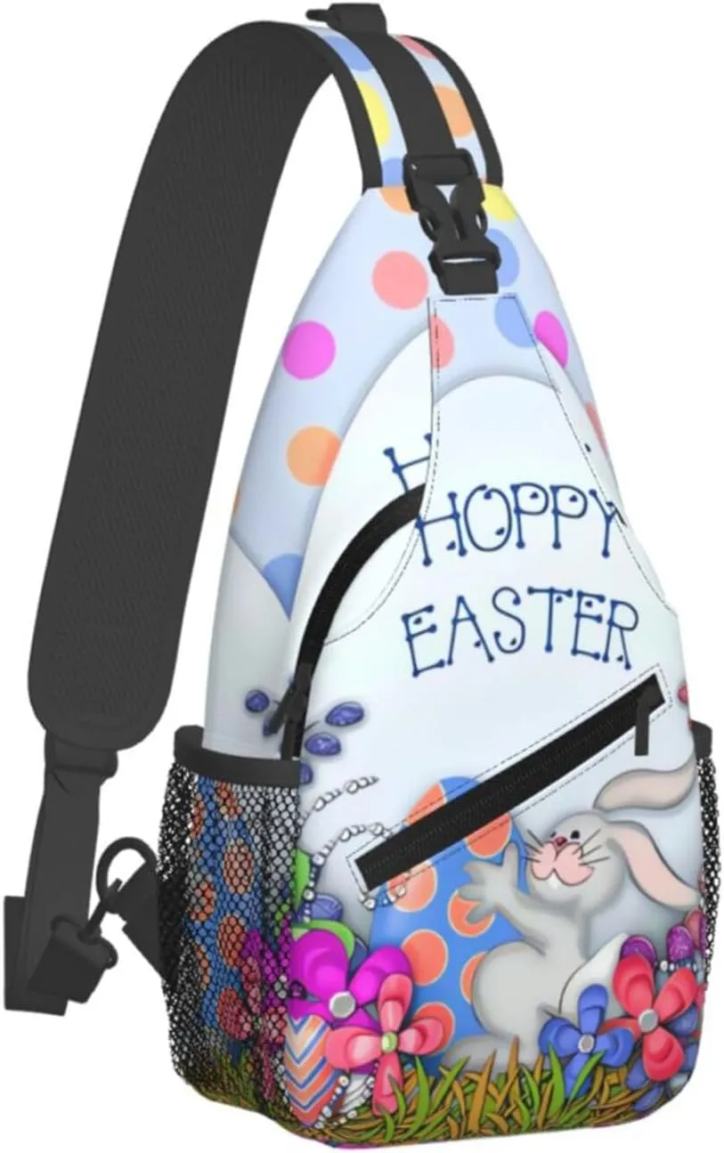 Easter Bunny And Eggs Sling Bag Chest Shoulder Backpack Crossbody Easter Gifts Bags Casual Daypack for Men Women