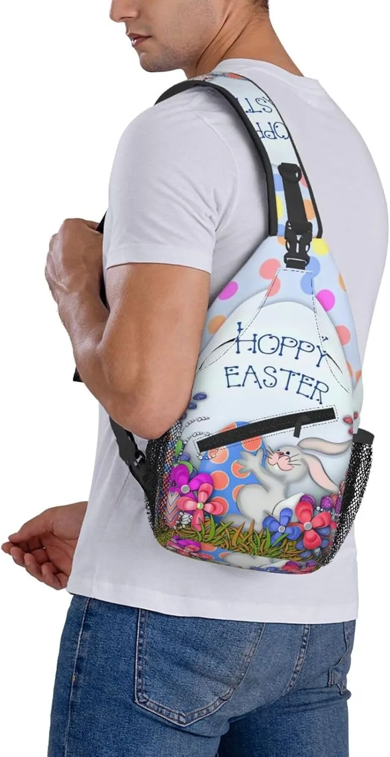 Easter Bunny And Eggs Sling Bag Chest Shoulder Backpack Crossbody Easter Gifts Bags Casual Daypack for Men Women