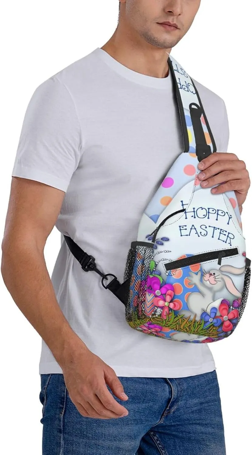 Easter Bunny And Eggs Sling Bag Chest Shoulder Backpack Crossbody Easter Gifts Bags Casual Daypack for Men Women