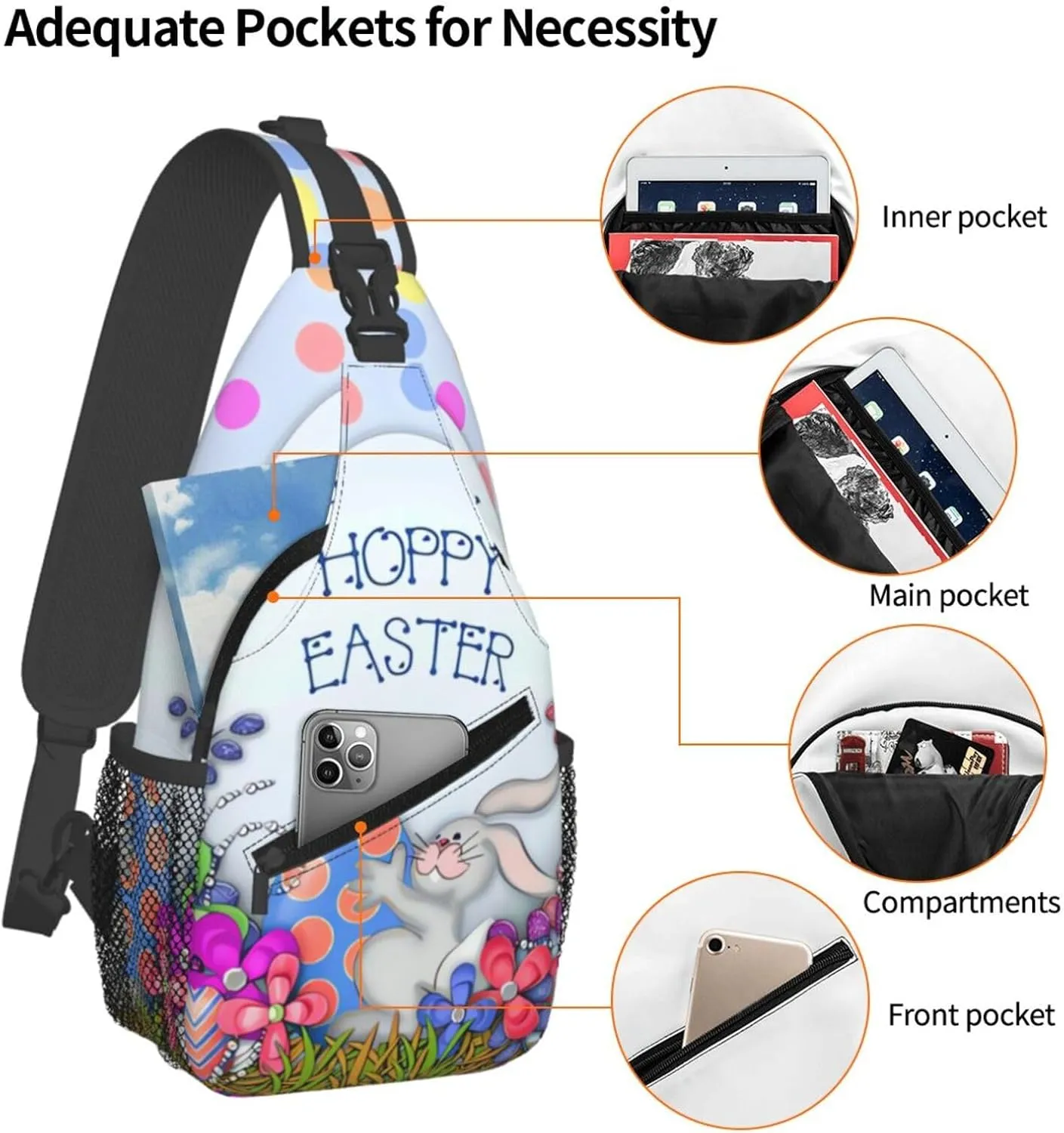 Easter Bunny And Eggs Sling Bag Chest Shoulder Backpack Crossbody Easter Gifts Bags Casual Daypack for Men Women