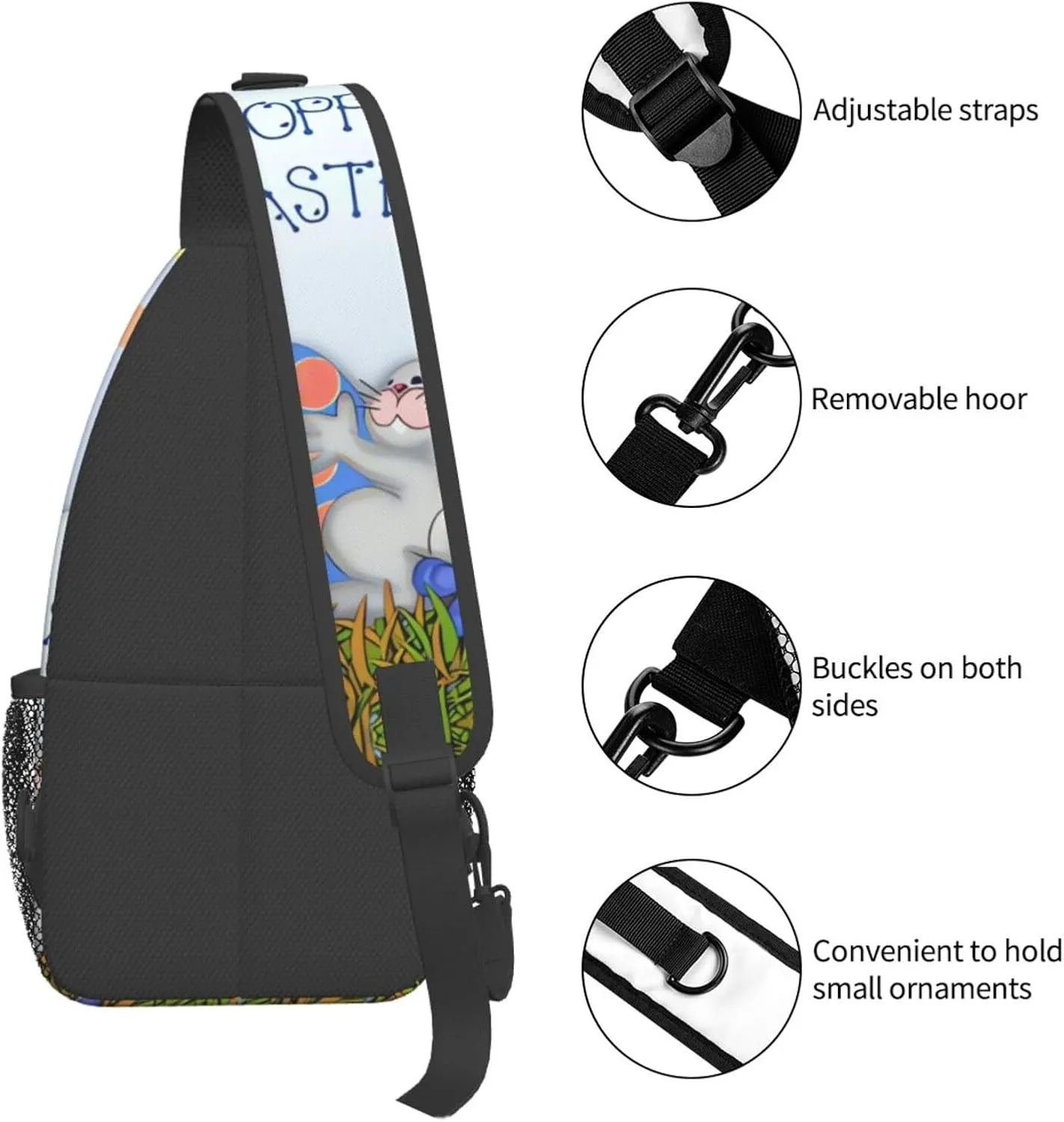 Easter Bunny And Eggs Sling Bag Chest Shoulder Backpack Crossbody Easter Gifts Bags Casual Daypack for Men Women
