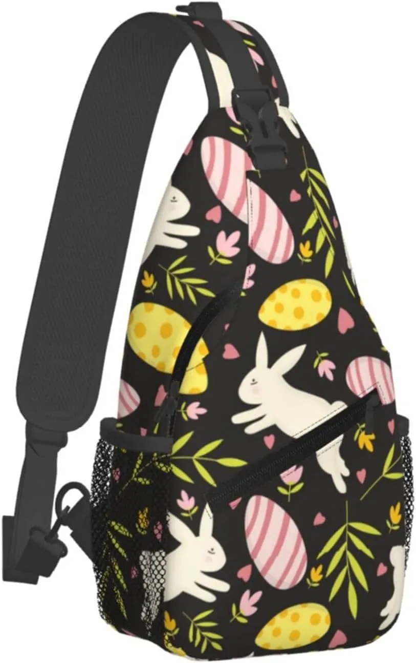 Easter Bunny And Eggs Sling Bag Chest Shoulder Backpack Crossbody Easter Gifts Bags Casual Daypack for Men Women