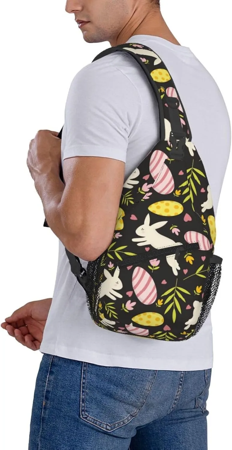 Easter Bunny And Eggs Sling Bag Chest Shoulder Backpack Crossbody Easter Gifts Bags Casual Daypack for Men Women
