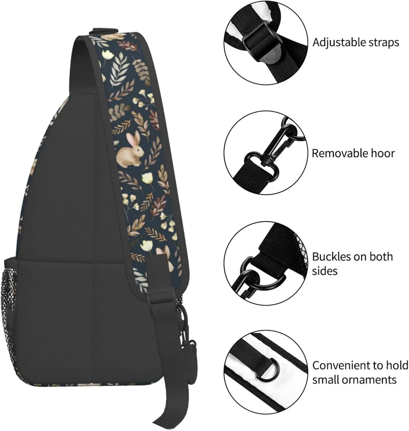 Easter Sling Bags With Adjustable Strap Crossbody Chest Bag Cute Easter Bunny Backpack for Casual Traveling,Hiking