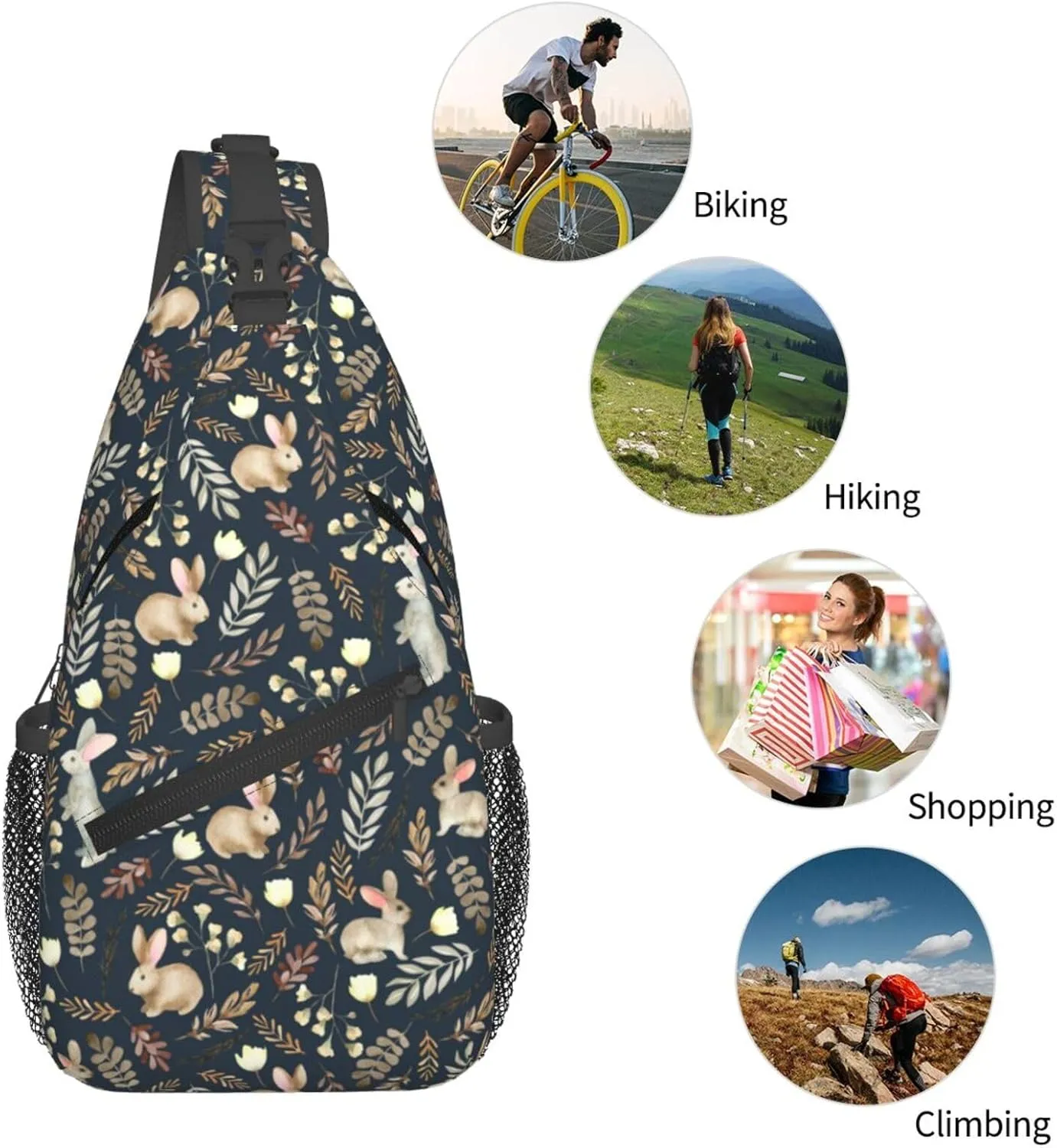 Easter Sling Bags With Adjustable Strap Crossbody Chest Bag Cute Easter Bunny Backpack for Casual Traveling,Hiking
