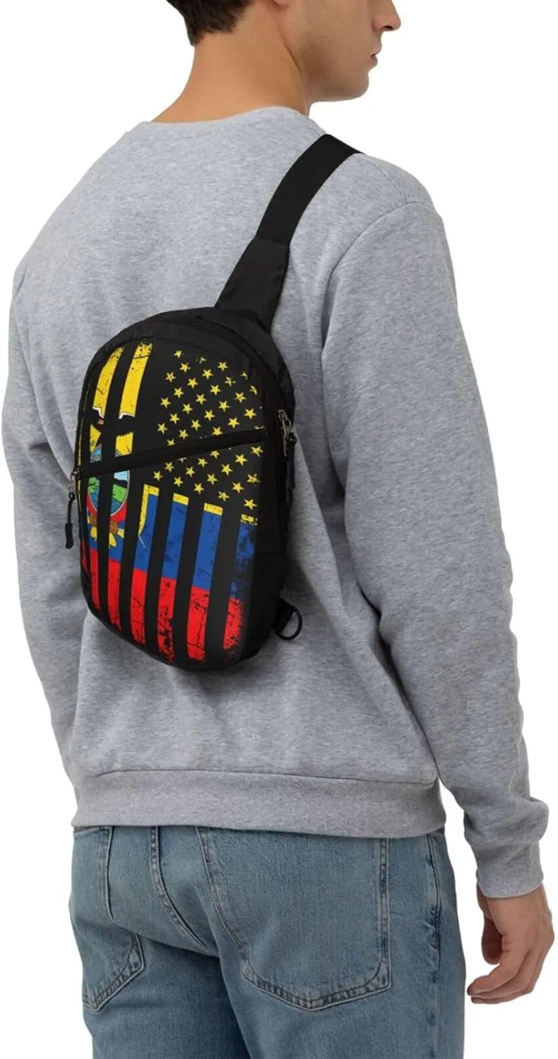 Ecuadorian American Flag America Ecuador Roots Packable Crossbody Bag Portable Sling Bags Foldable Travel Daypack Reusable Sports Shoulder Backpack Diagonally Chest Bag for Workout
