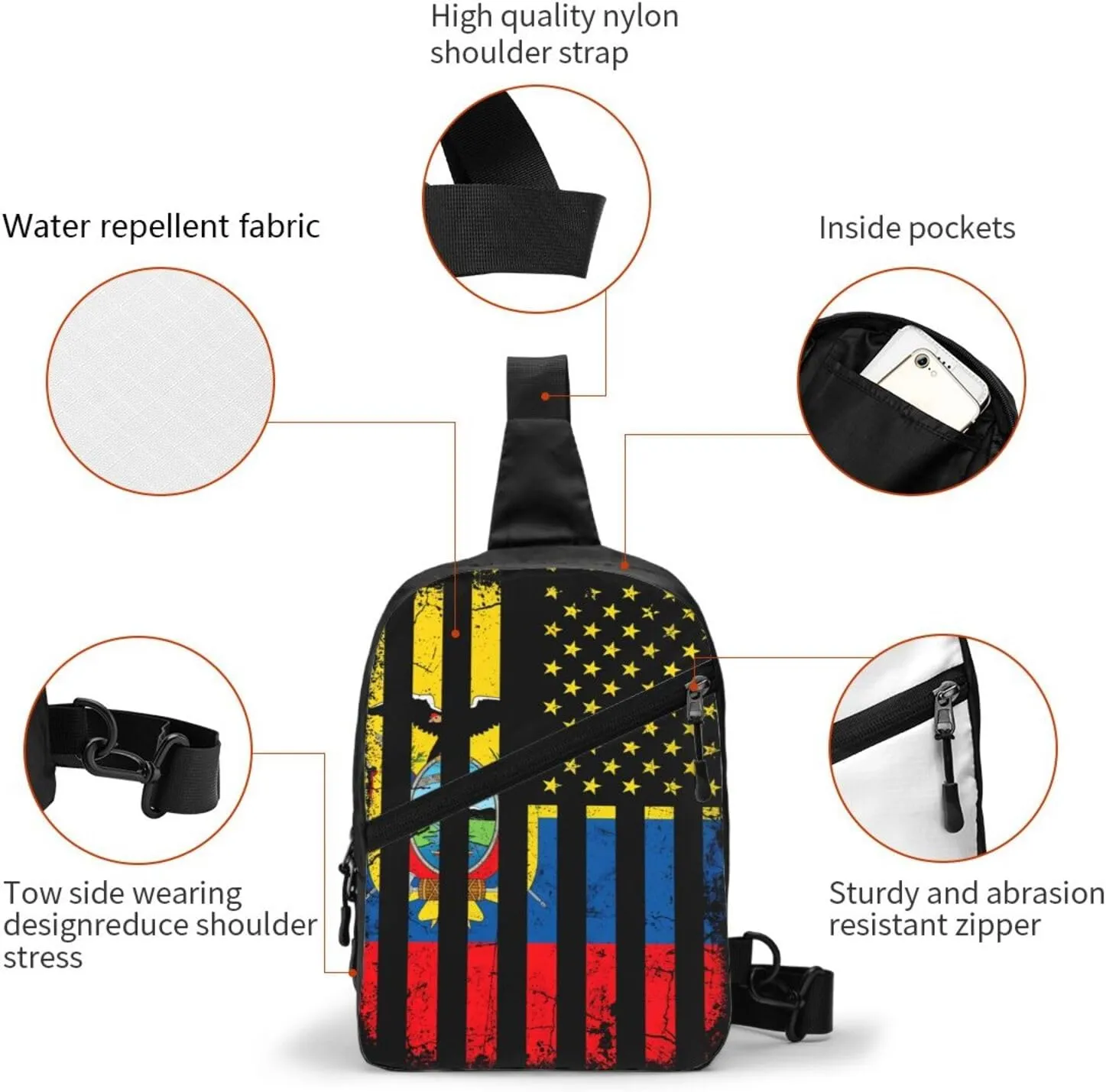 Ecuadorian American Flag America Ecuador Roots Packable Crossbody Bag Portable Sling Bags Foldable Travel Daypack Reusable Sports Shoulder Backpack Diagonally Chest Bag for Workout