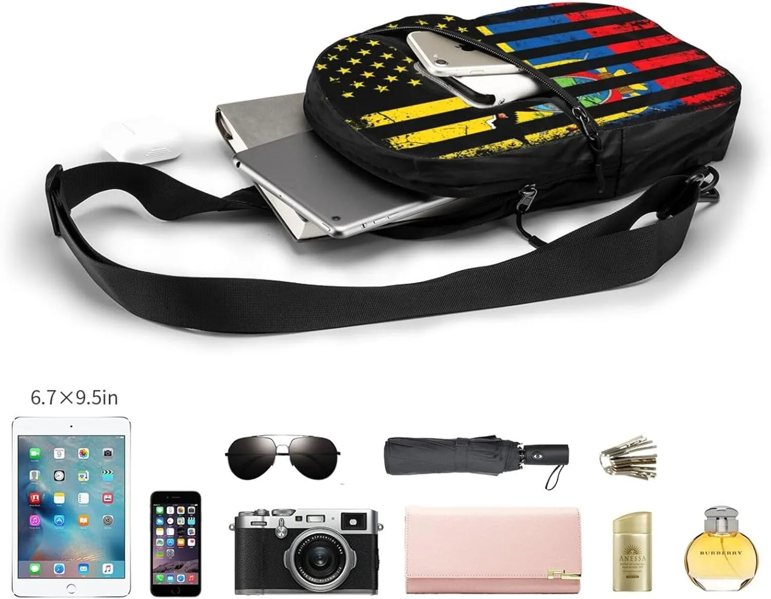 Ecuadorian American Flag America Ecuador Roots Packable Crossbody Bag Portable Sling Bags Foldable Travel Daypack Reusable Sports Shoulder Backpack Diagonally Chest Bag for Workout