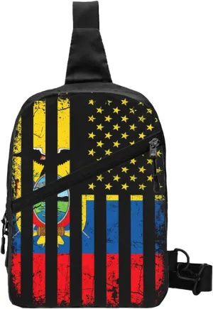 Ecuadorian American Flag America Ecuador Roots Packable Crossbody Bag Portable Sling Bags Foldable Travel Daypack Reusable Sports Shoulder Backpack Diagonally Chest Bag for Workout