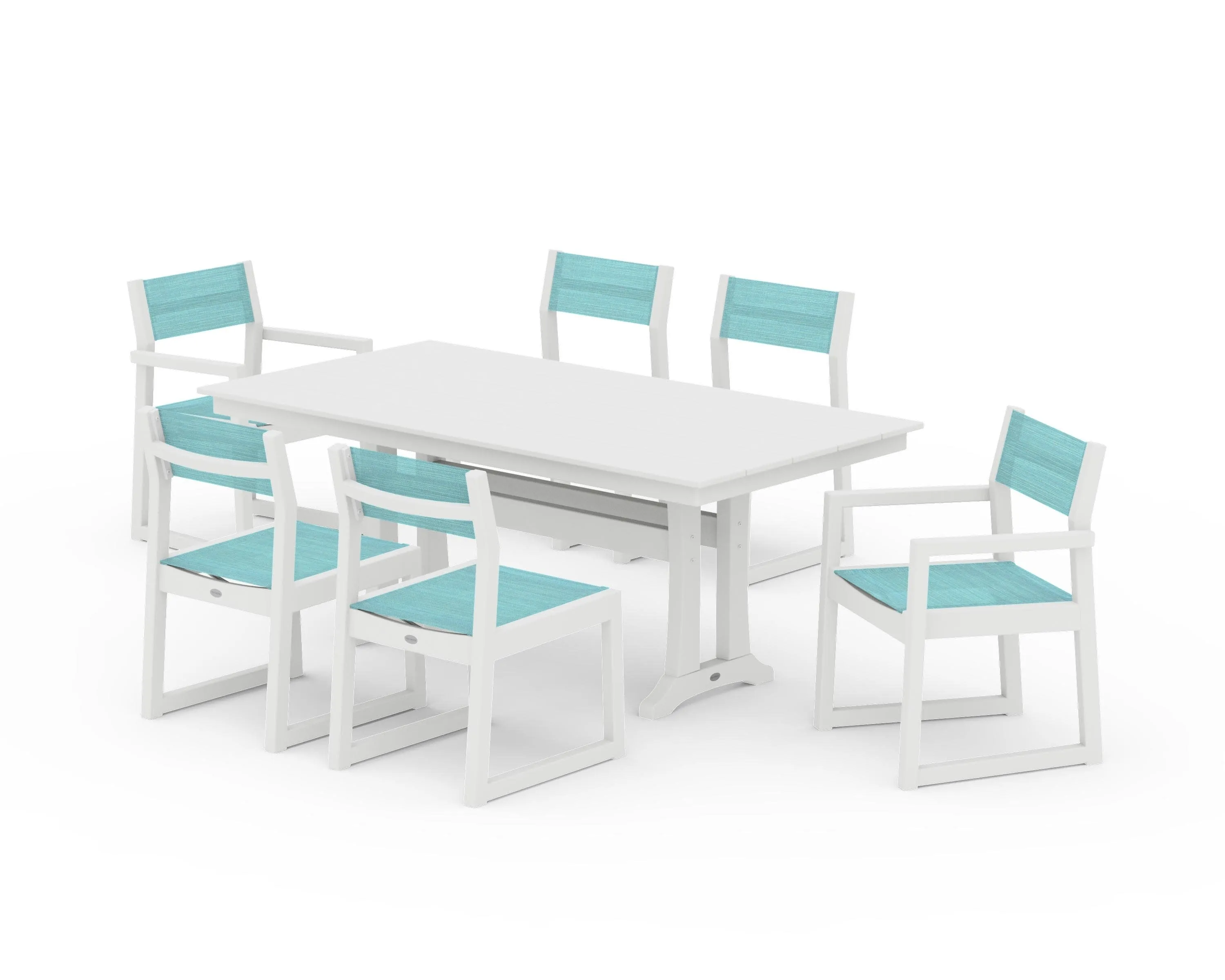 EDGE Sling 7-Piece Farmhouse Trestle Dining Set
