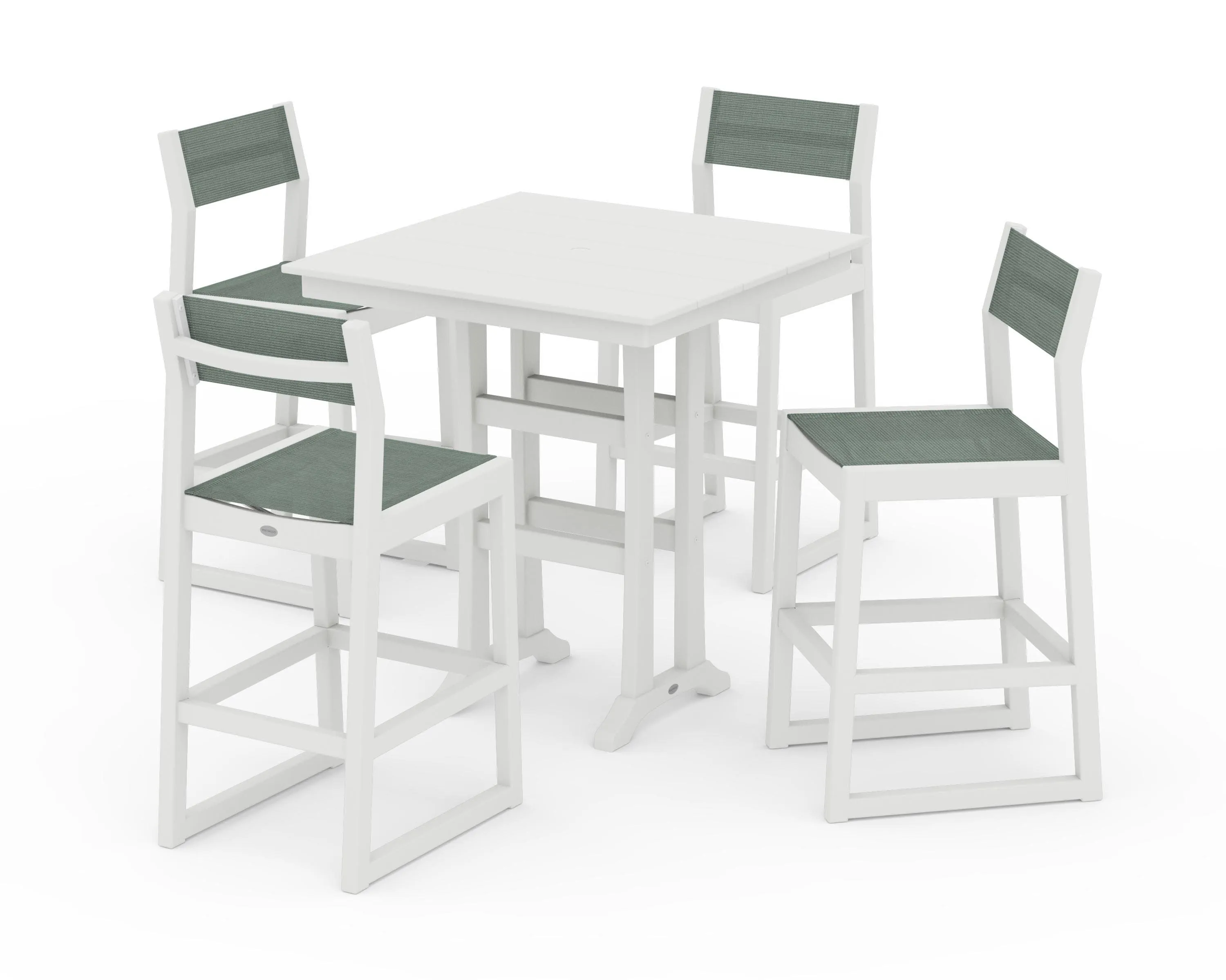 EDGE Sling Arm Chair 5-Piece Farmhouse Bar Set with Trestle Legs