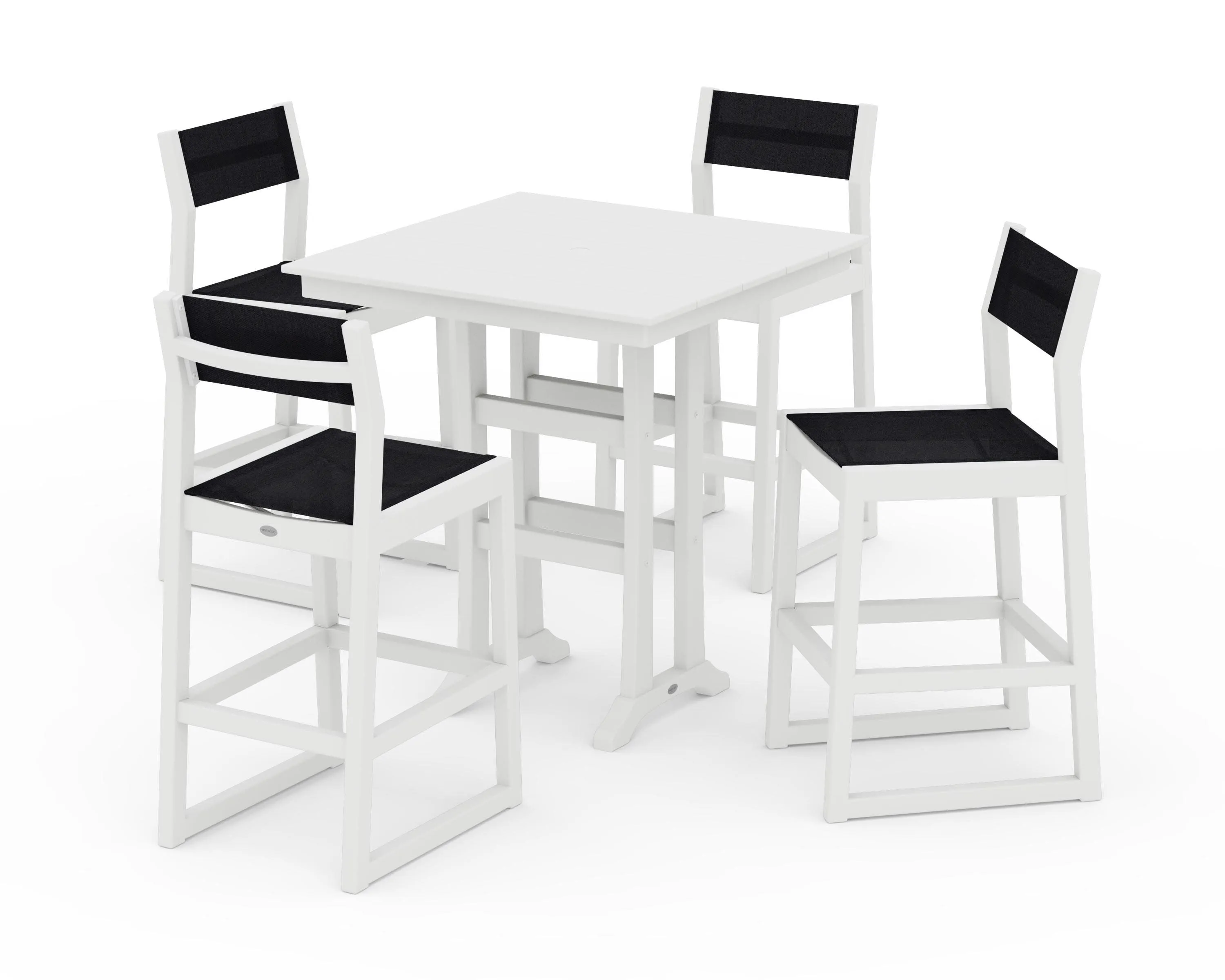 EDGE Sling Arm Chair 5-Piece Farmhouse Bar Set with Trestle Legs