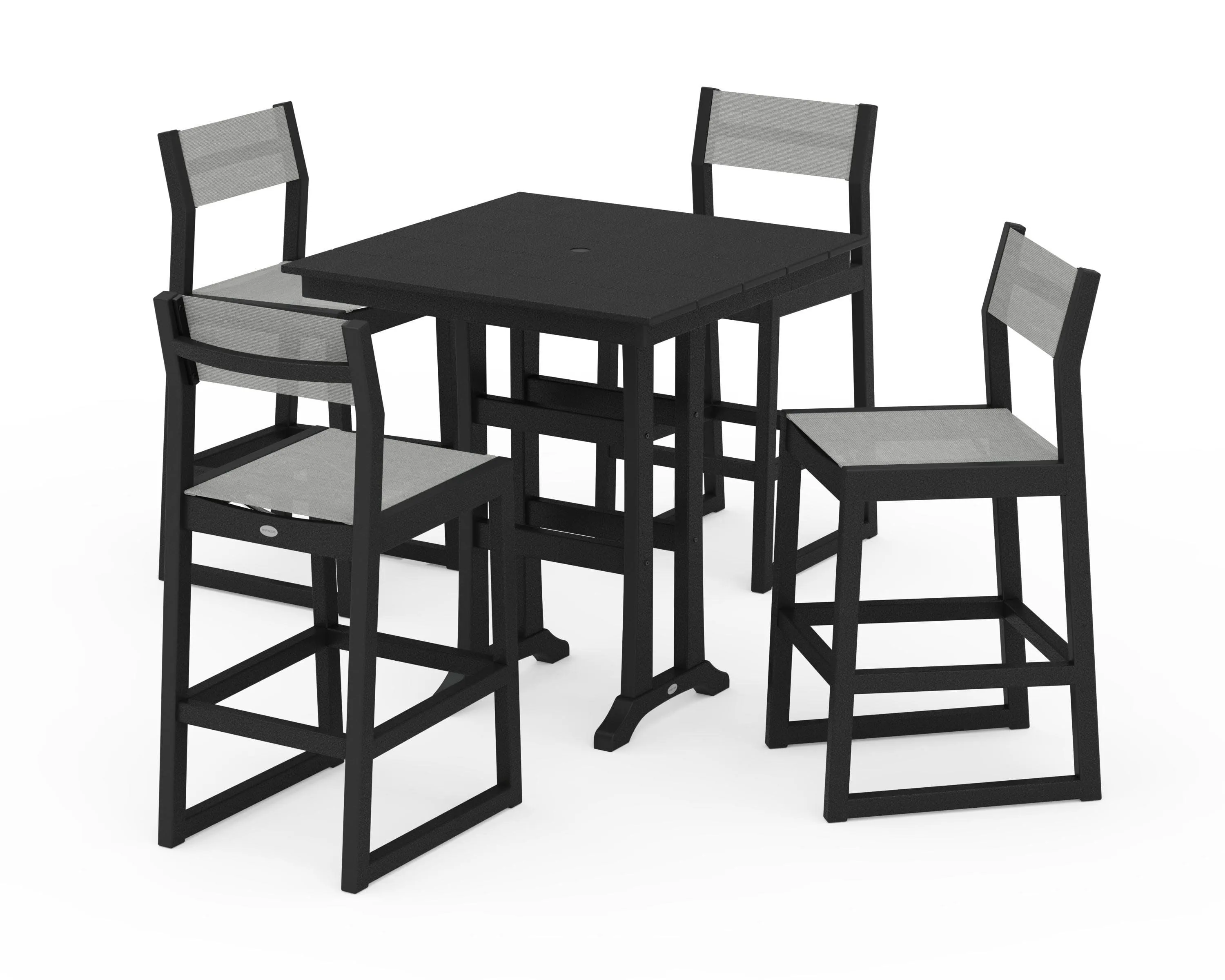 EDGE Sling Arm Chair 5-Piece Farmhouse Bar Set with Trestle Legs