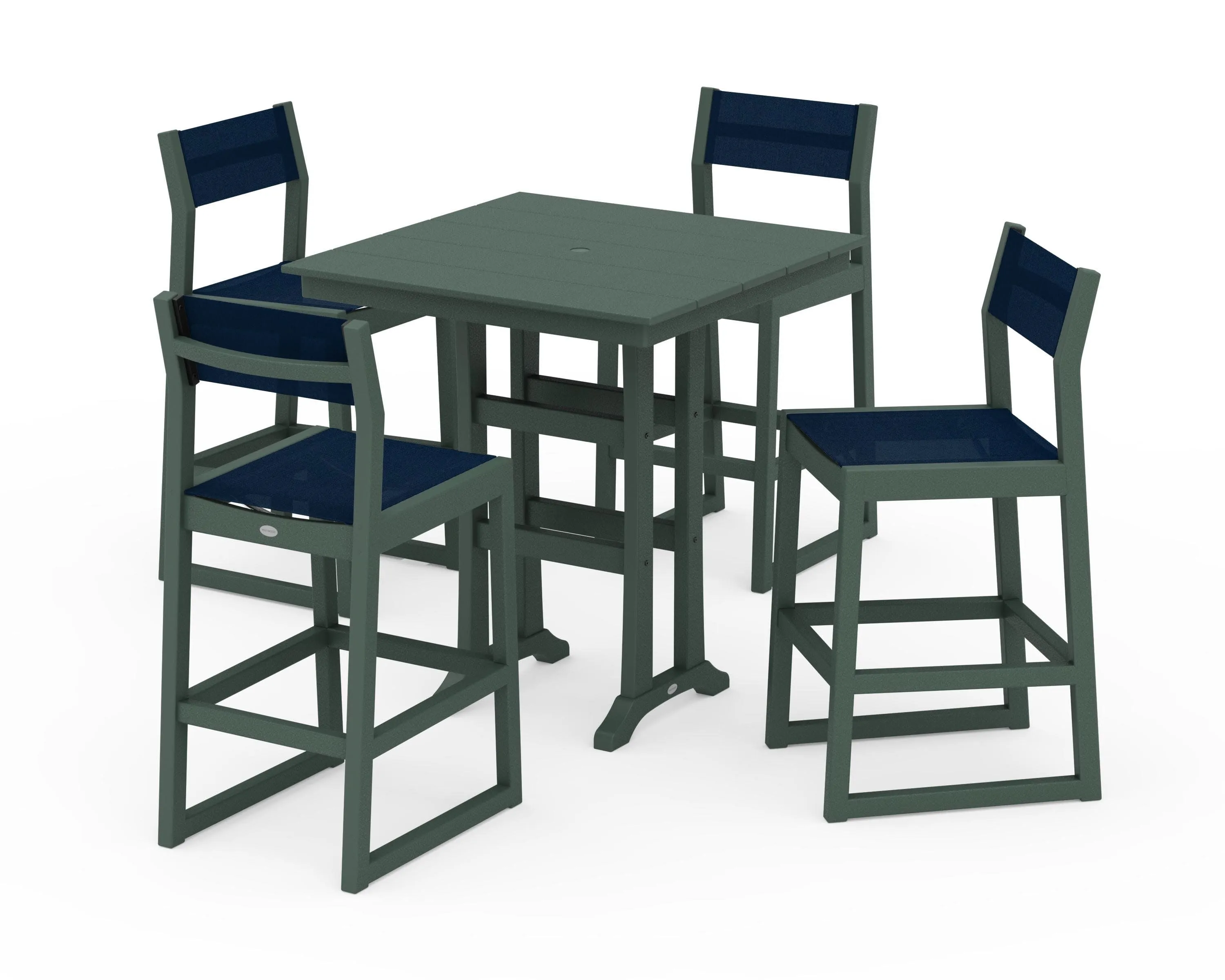 EDGE Sling Arm Chair 5-Piece Farmhouse Bar Set with Trestle Legs