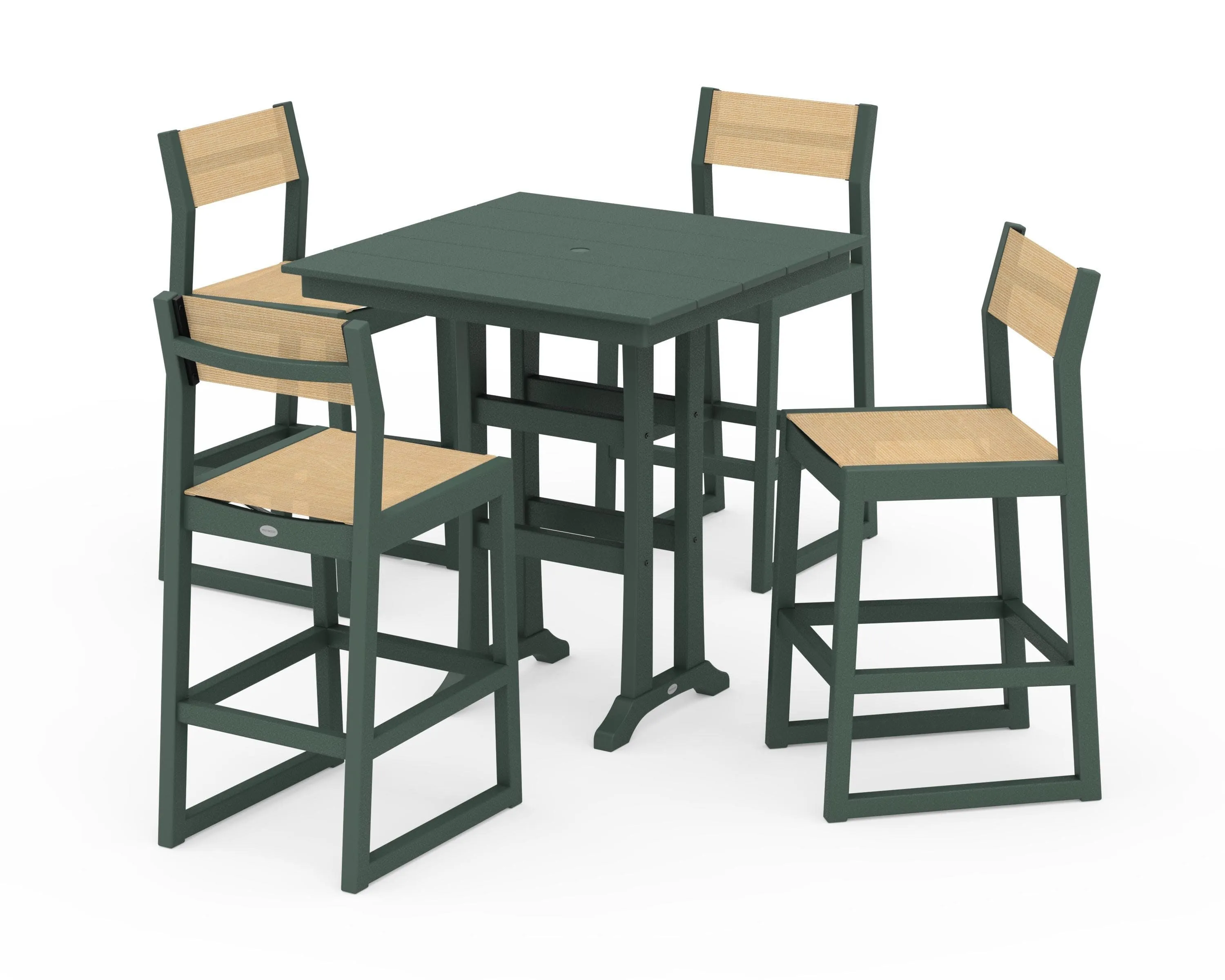 EDGE Sling Arm Chair 5-Piece Farmhouse Bar Set with Trestle Legs