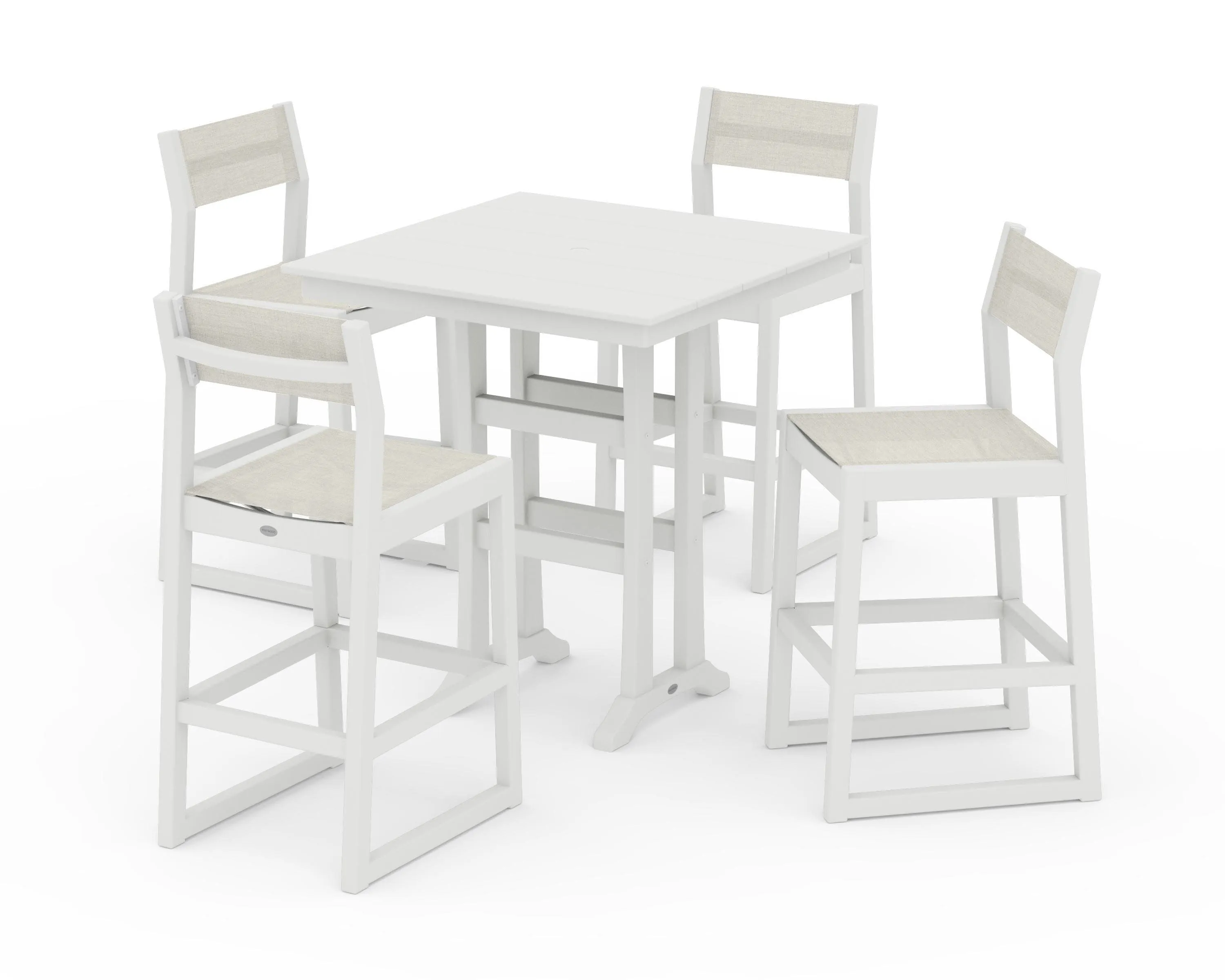 EDGE Sling Arm Chair 5-Piece Farmhouse Bar Set with Trestle Legs