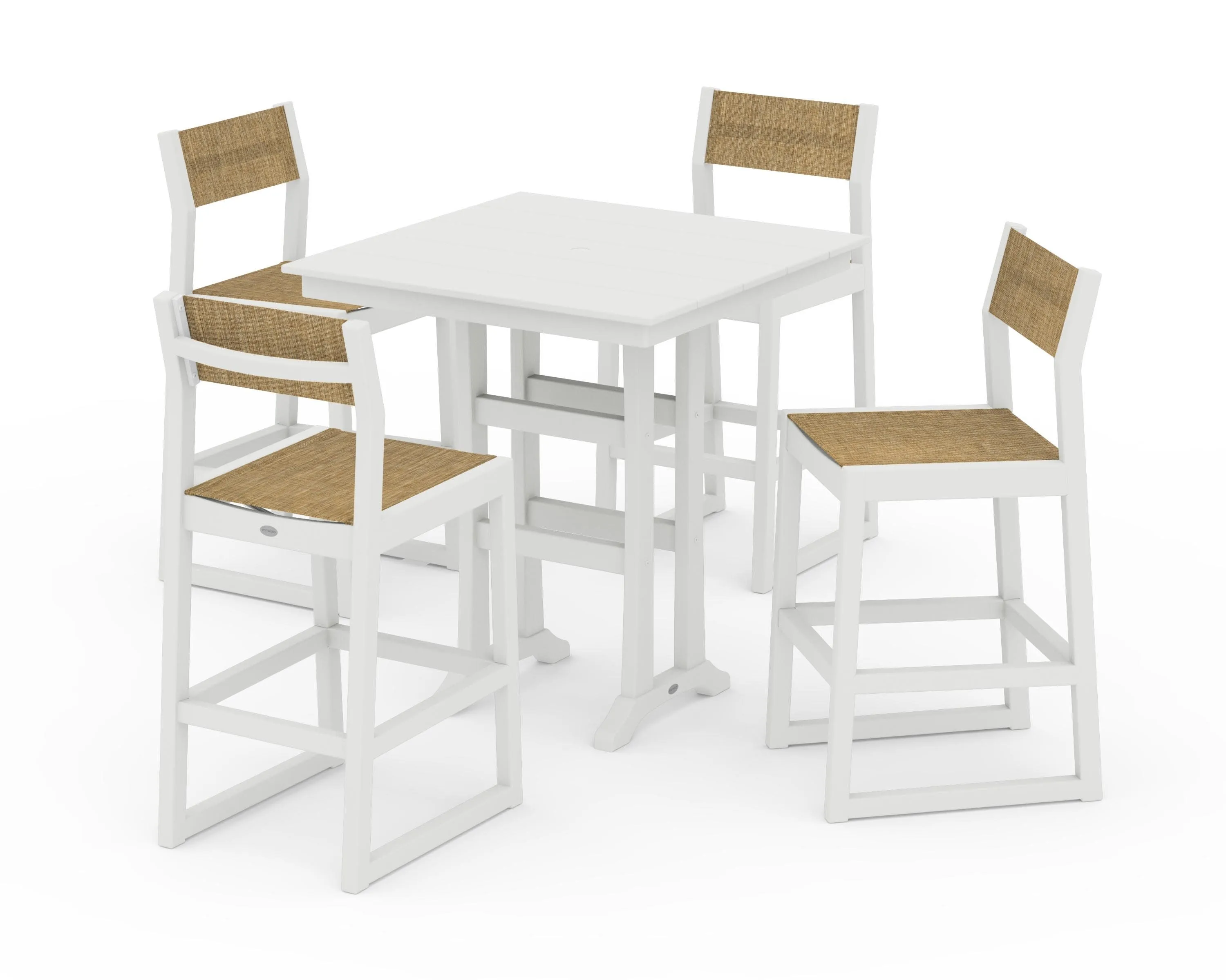 EDGE Sling Arm Chair 5-Piece Farmhouse Bar Set with Trestle Legs