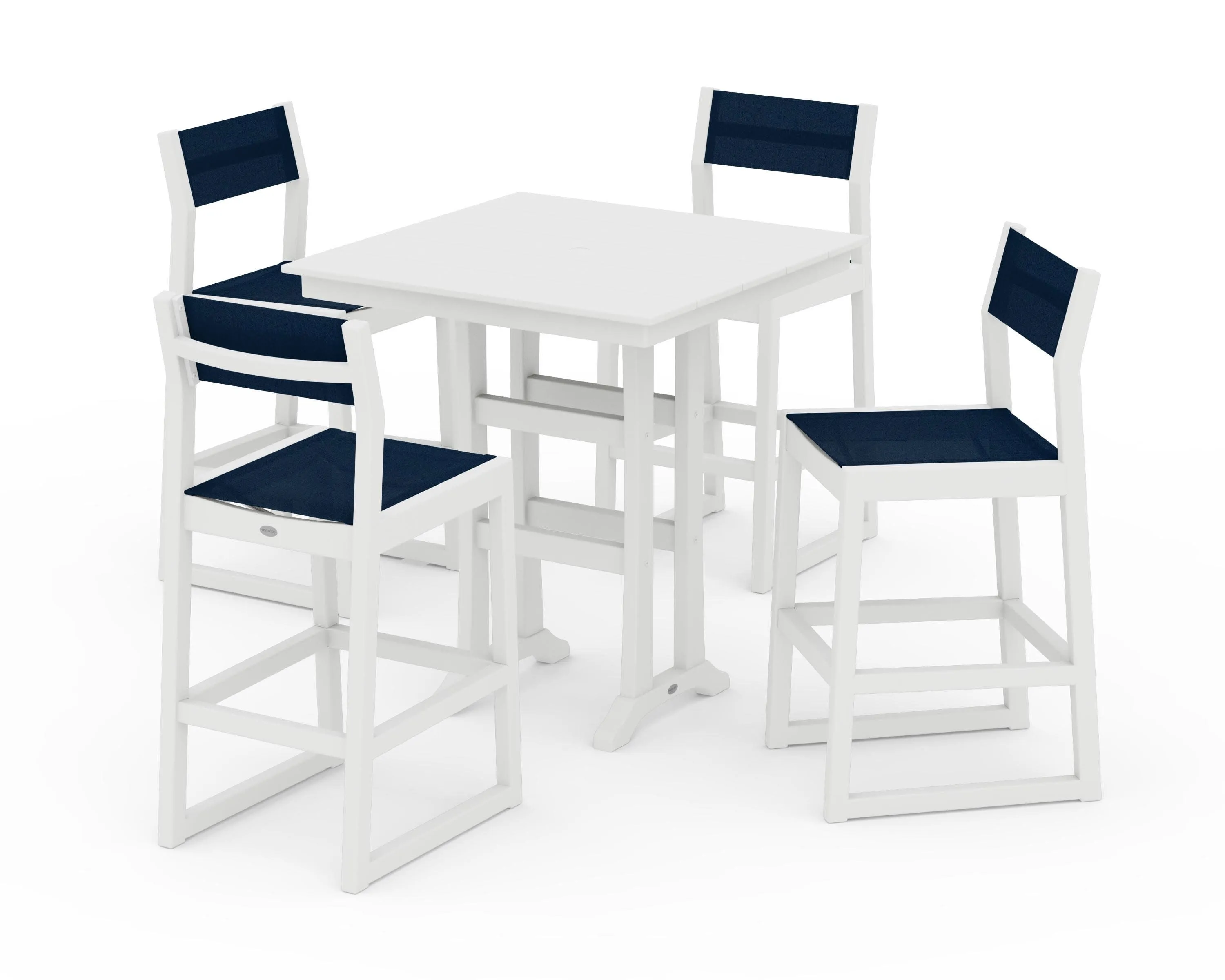 EDGE Sling Arm Chair 5-Piece Farmhouse Bar Set with Trestle Legs