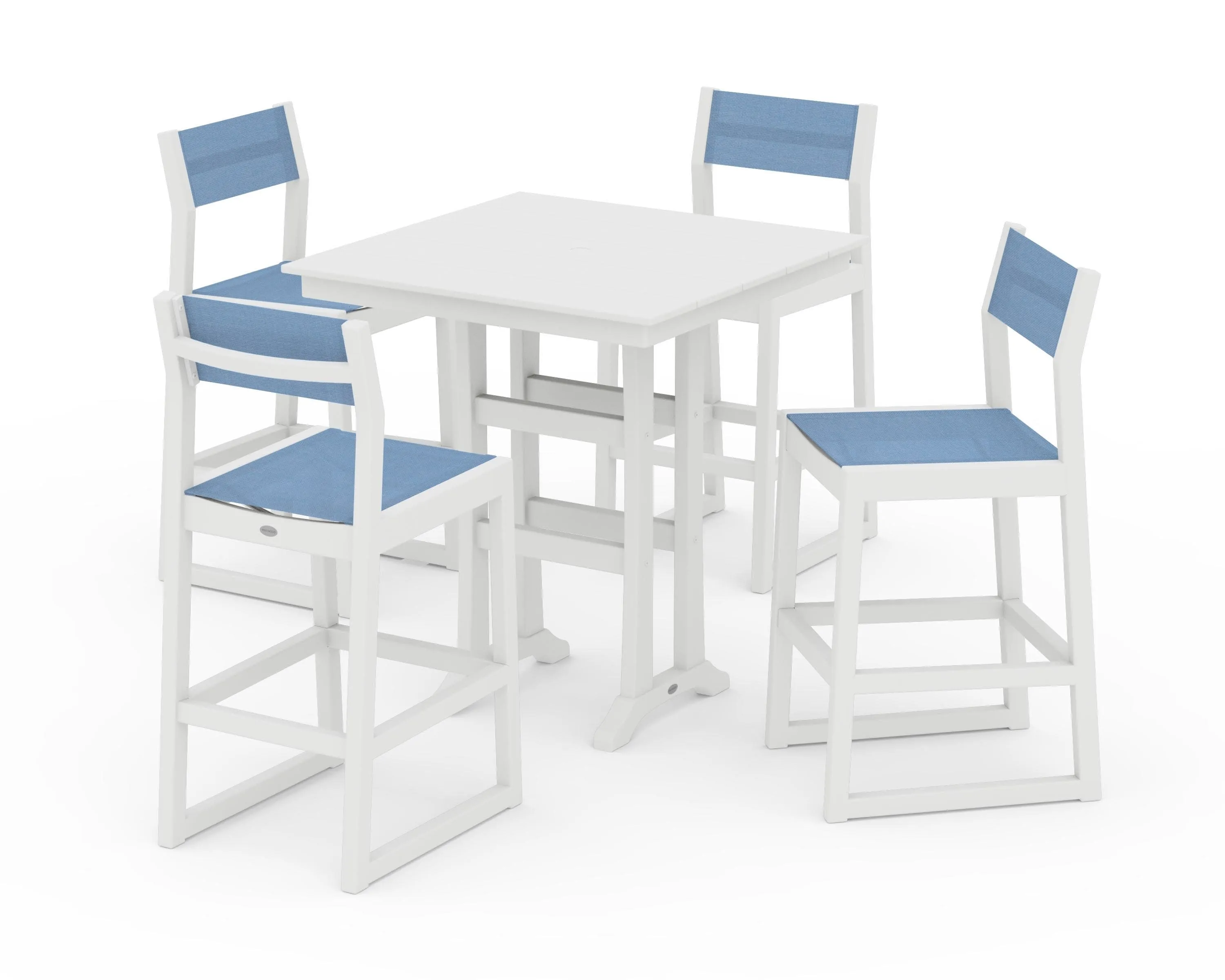 EDGE Sling Arm Chair 5-Piece Farmhouse Bar Set with Trestle Legs