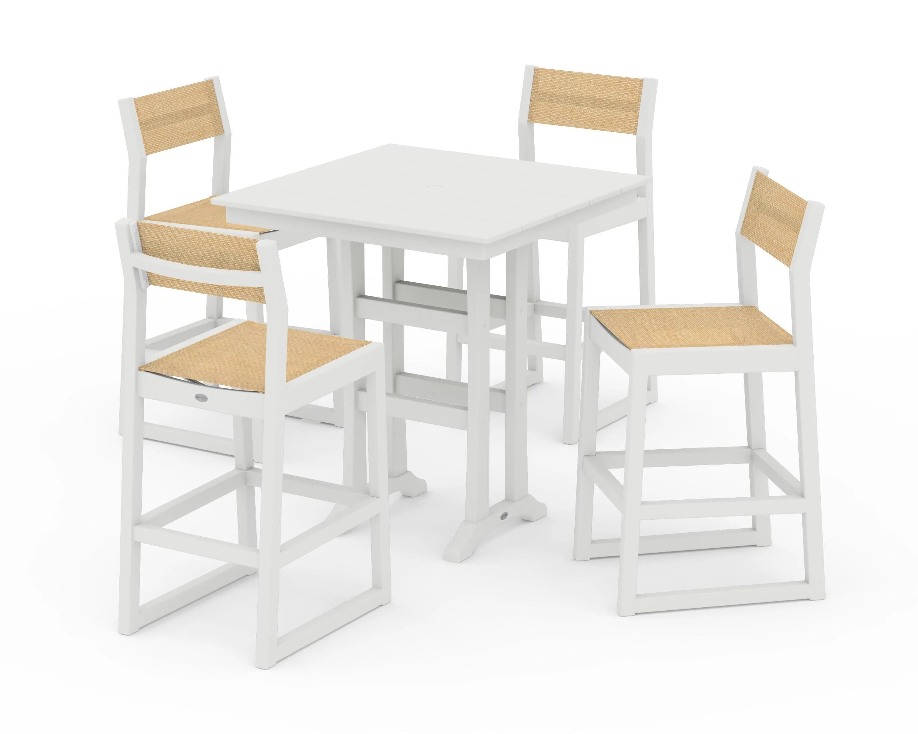 EDGE Sling Arm Chair 5-Piece Farmhouse Bar Set with Trestle Legs