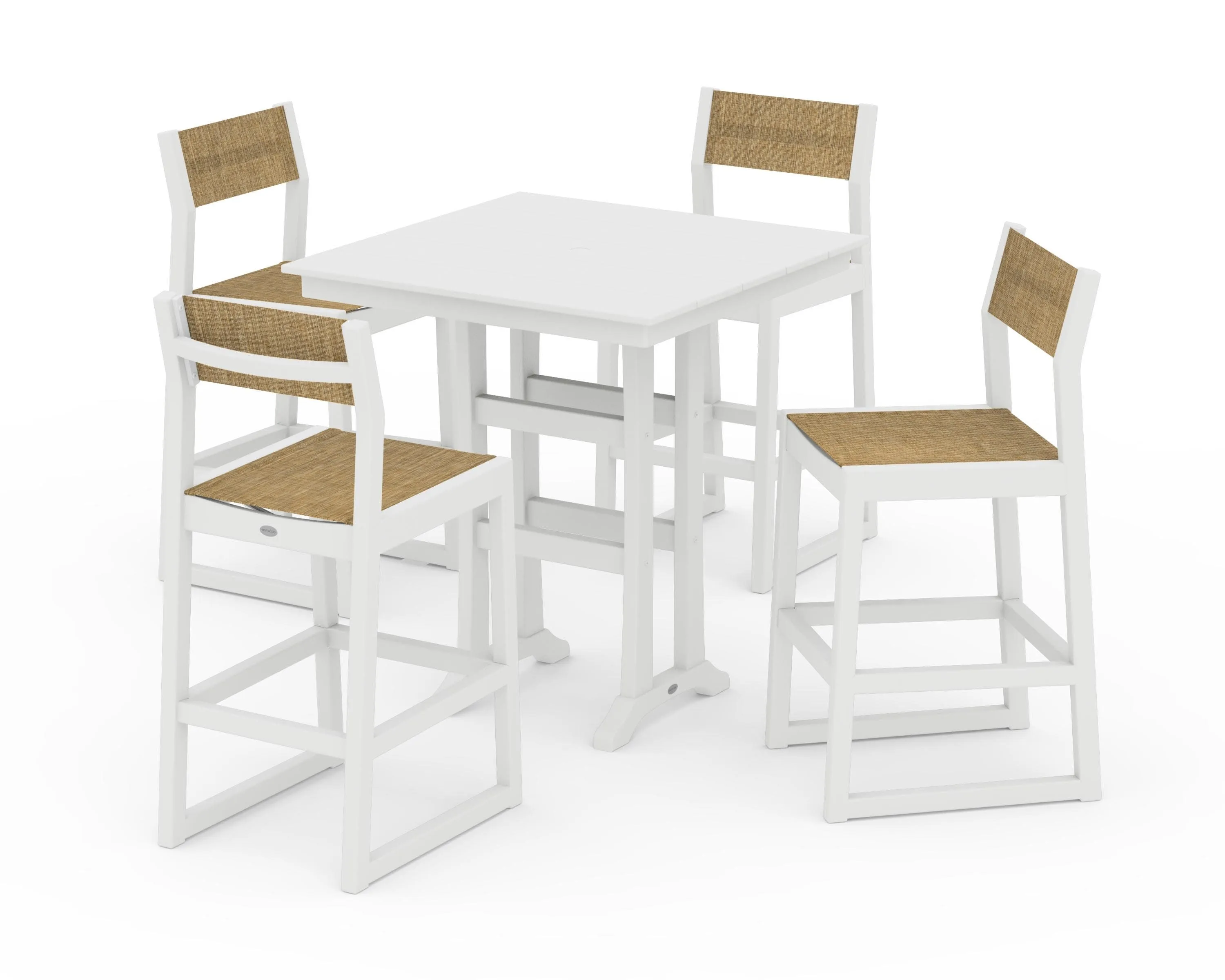 EDGE Sling Arm Chair 5-Piece Farmhouse Bar Set with Trestle Legs