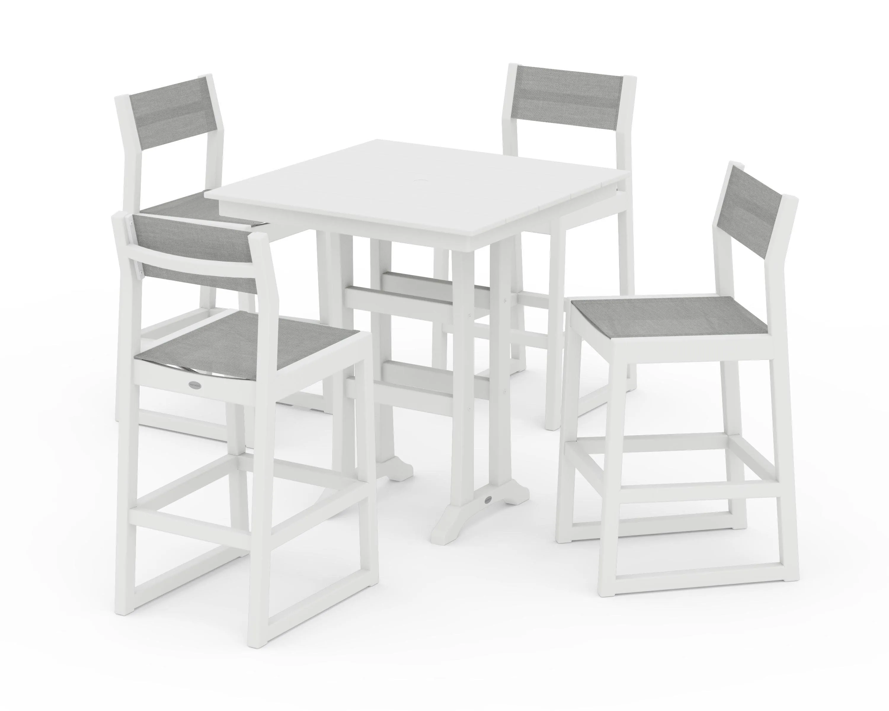 EDGE Sling Arm Chair 5-Piece Farmhouse Bar Set with Trestle Legs
