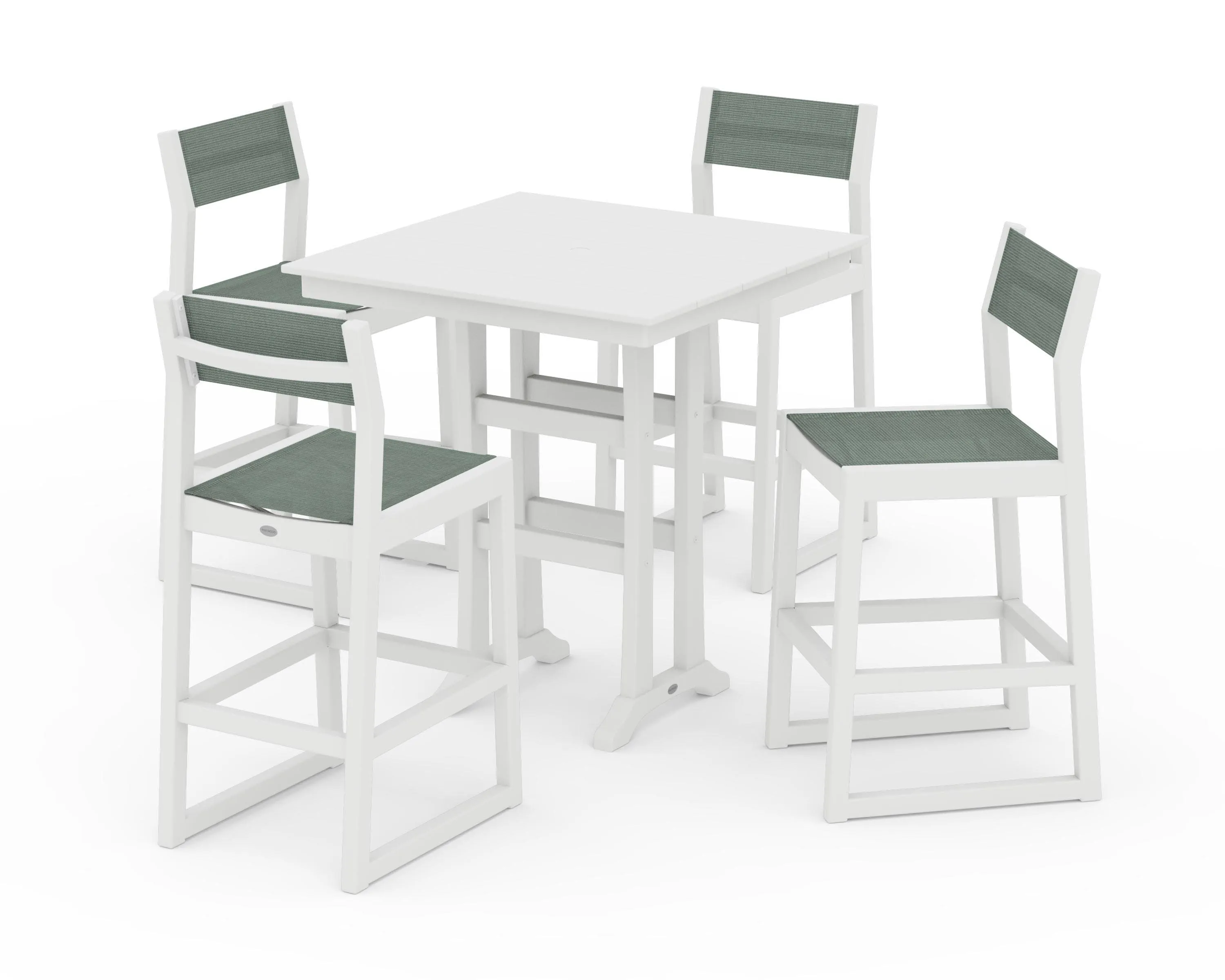 EDGE Sling Arm Chair 5-Piece Farmhouse Bar Set with Trestle Legs