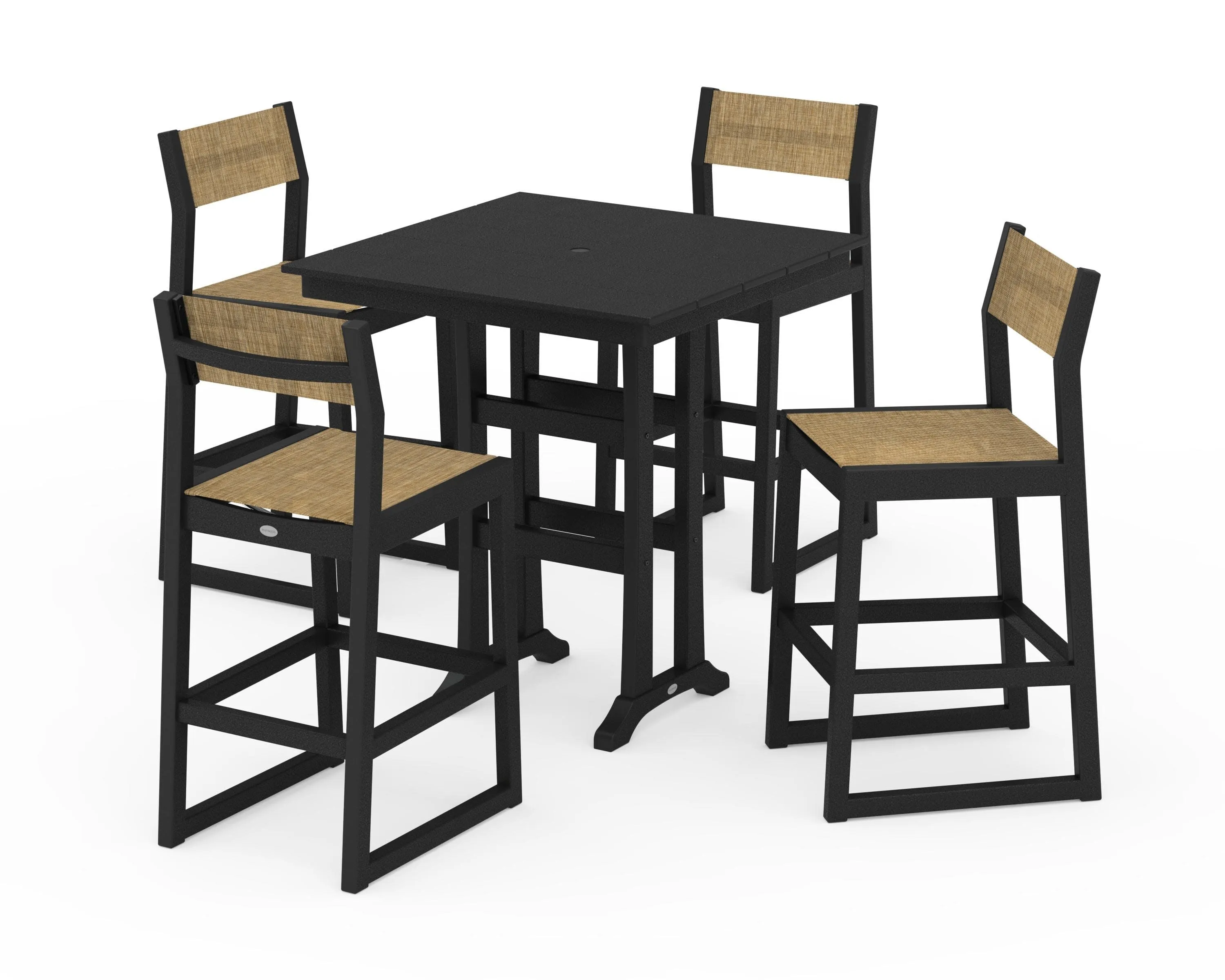 EDGE Sling Arm Chair 5-Piece Farmhouse Bar Set with Trestle Legs