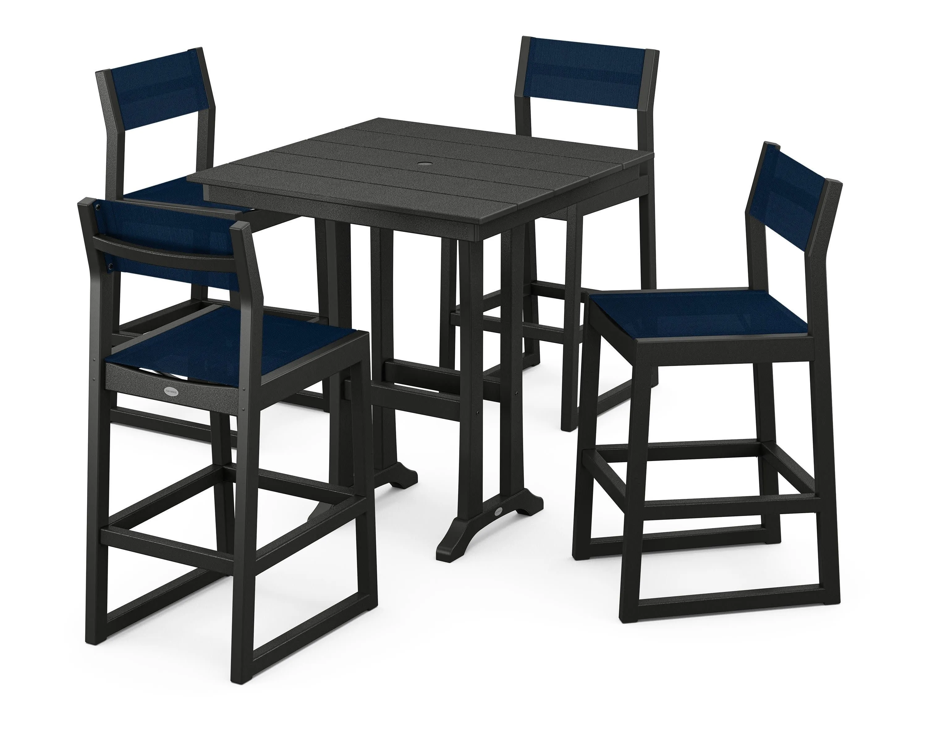 EDGE Sling Arm Chair 5-Piece Farmhouse Bar Set with Trestle Legs