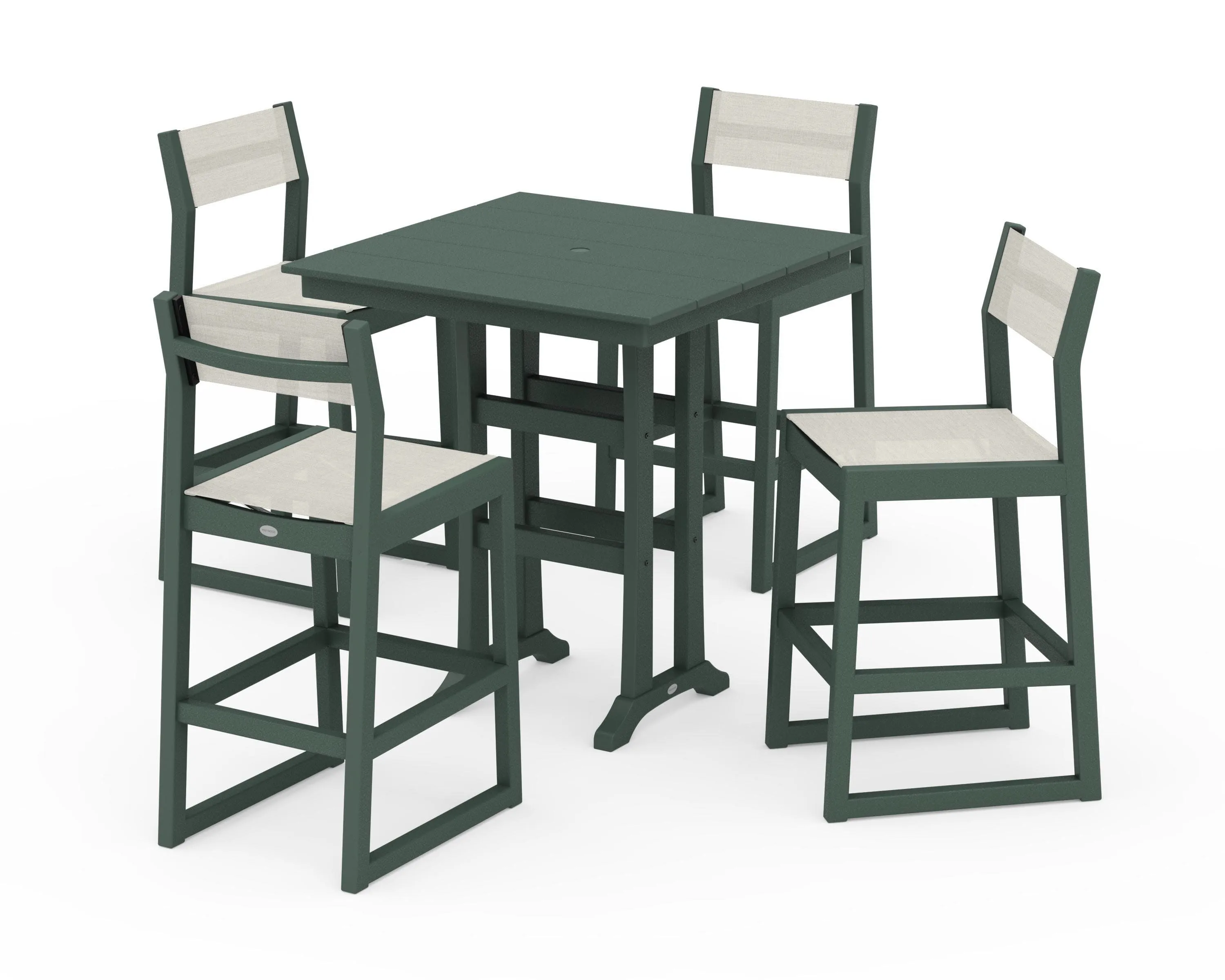 EDGE Sling Arm Chair 5-Piece Farmhouse Bar Set with Trestle Legs