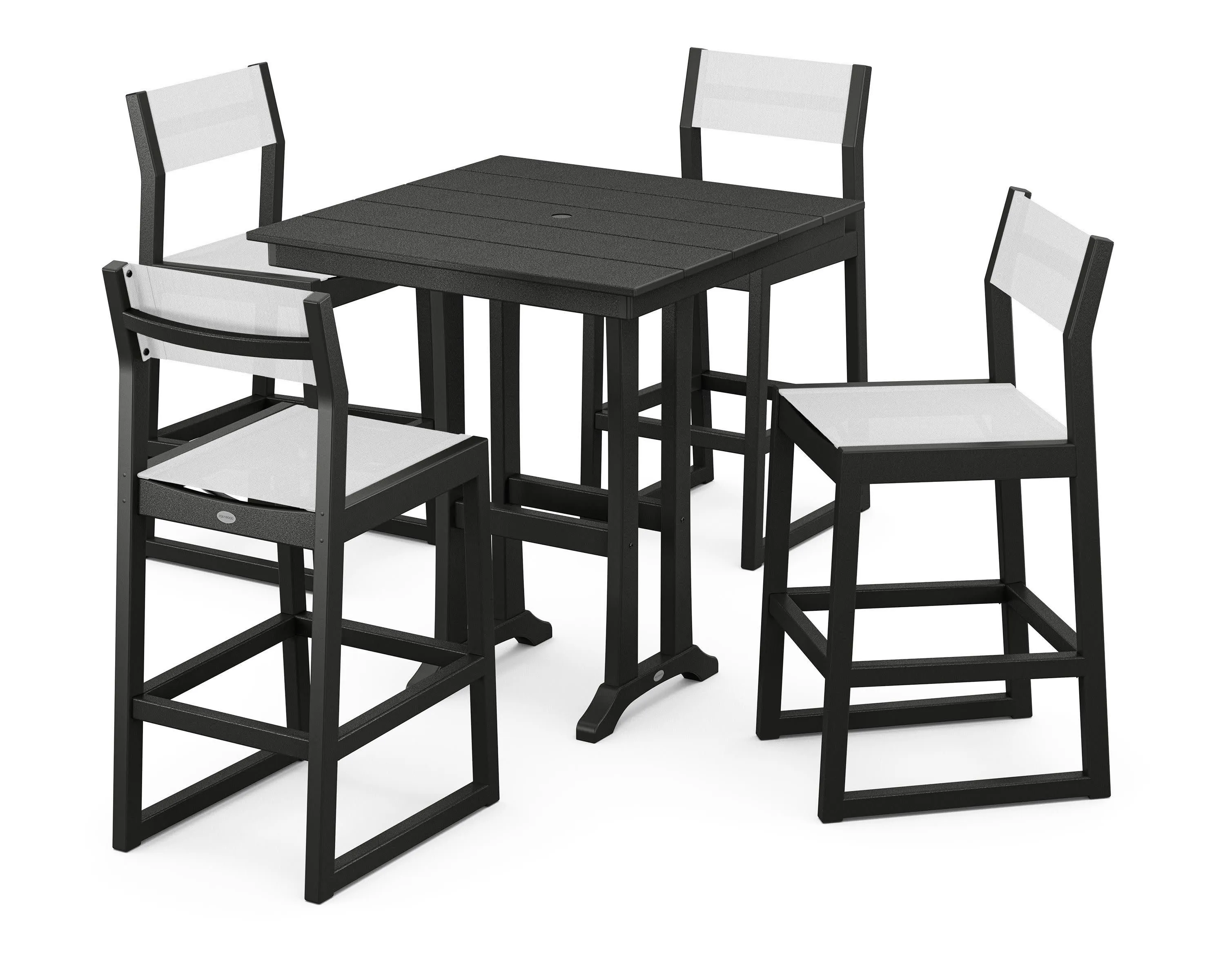 EDGE Sling Arm Chair 5-Piece Farmhouse Bar Set with Trestle Legs