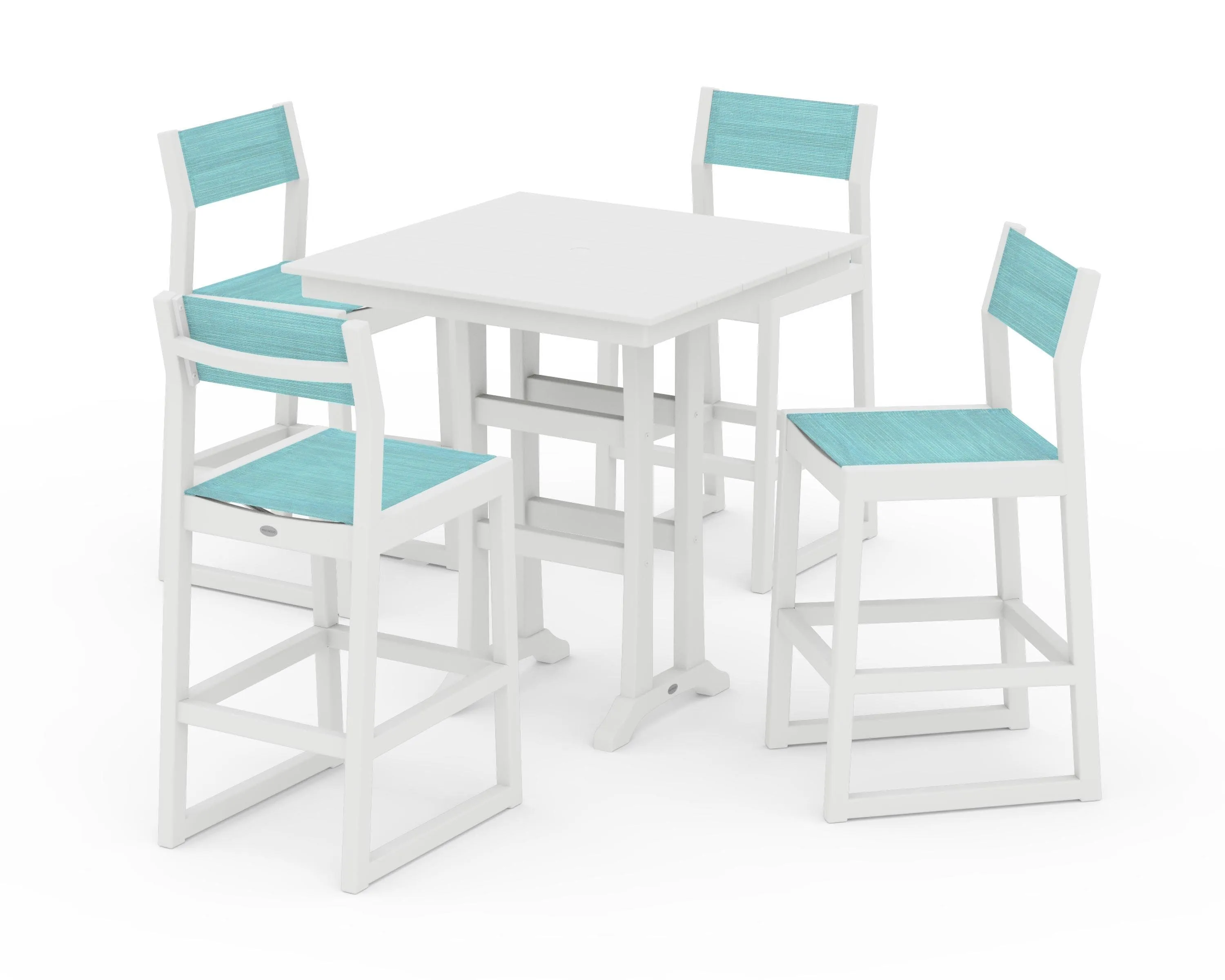 EDGE Sling Arm Chair 5-Piece Farmhouse Bar Set with Trestle Legs
