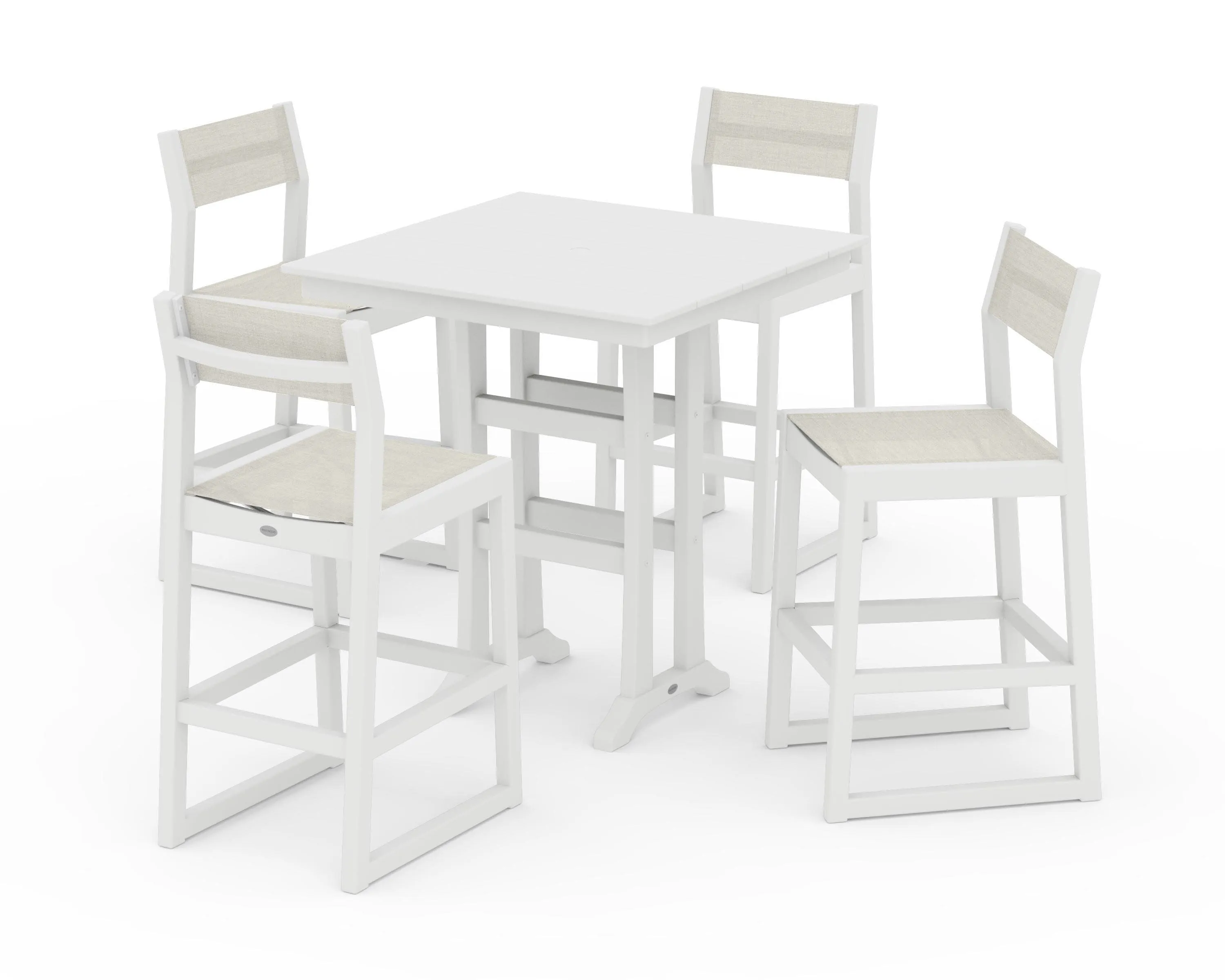 EDGE Sling Arm Chair 5-Piece Farmhouse Bar Set with Trestle Legs