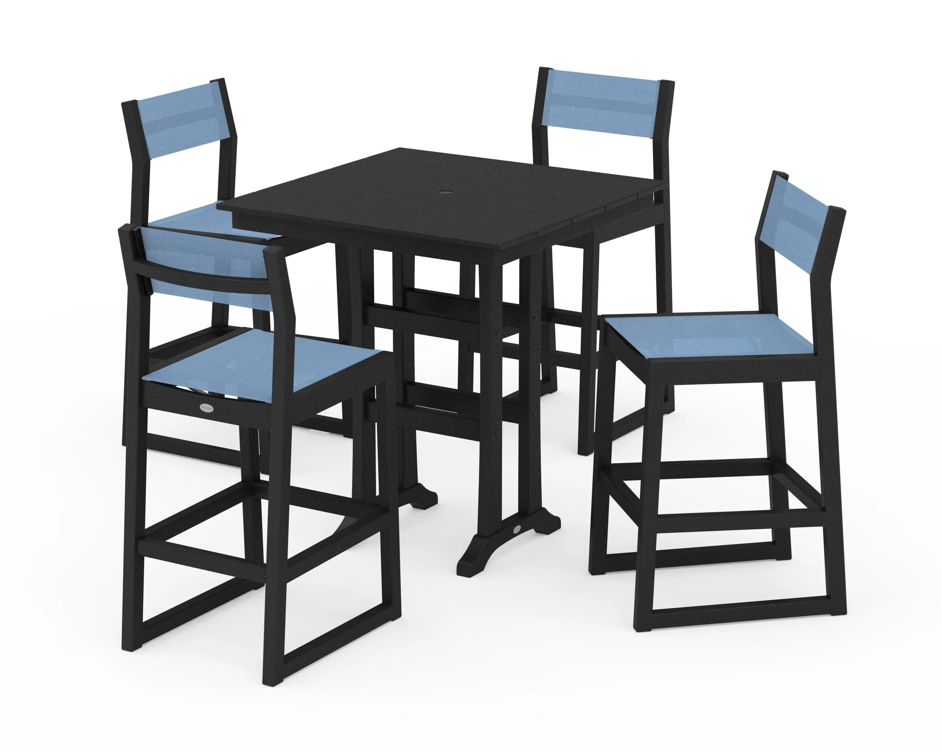 EDGE Sling Arm Chair 5-Piece Farmhouse Bar Set with Trestle Legs