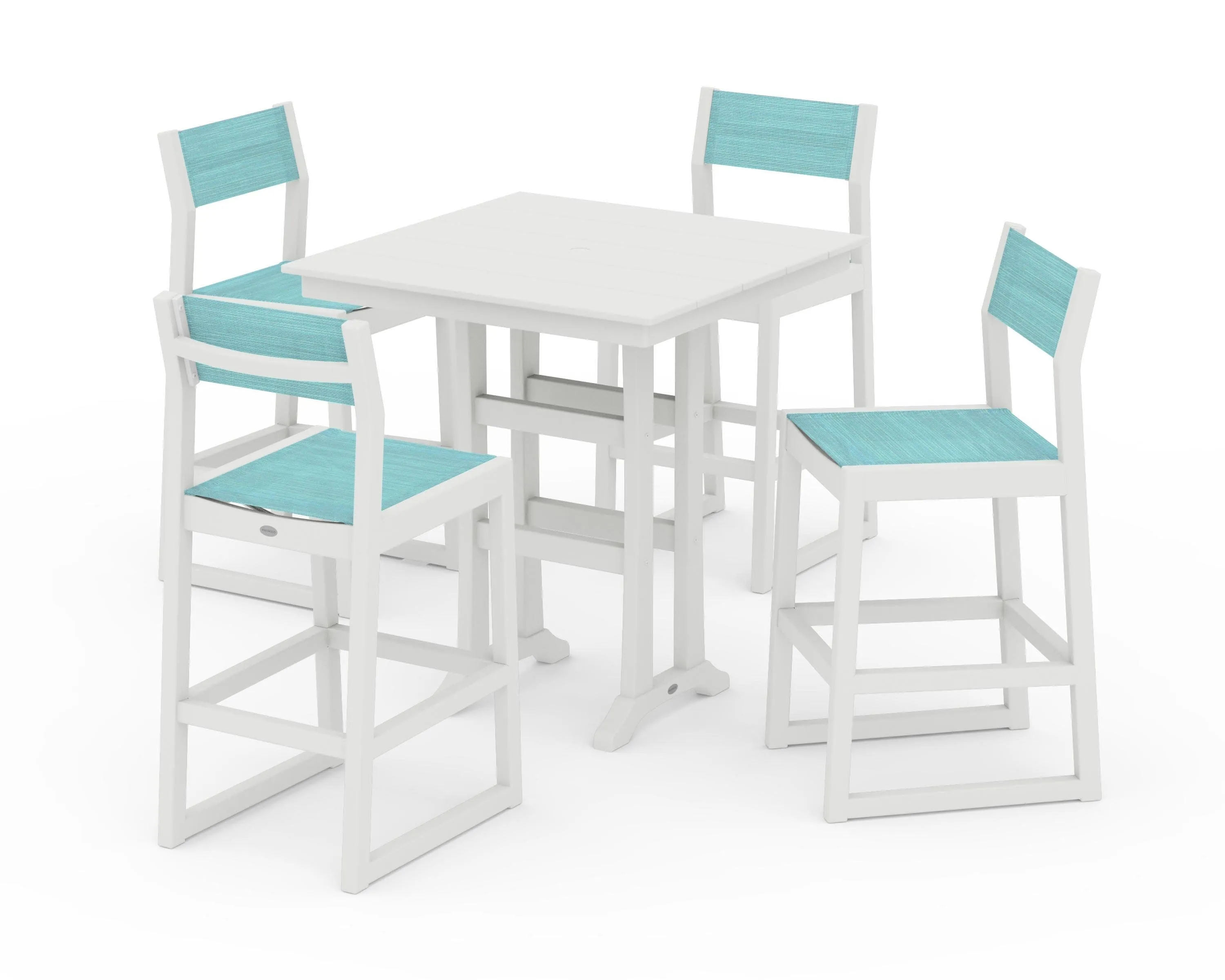 EDGE Sling Arm Chair 5-Piece Farmhouse Bar Set with Trestle Legs