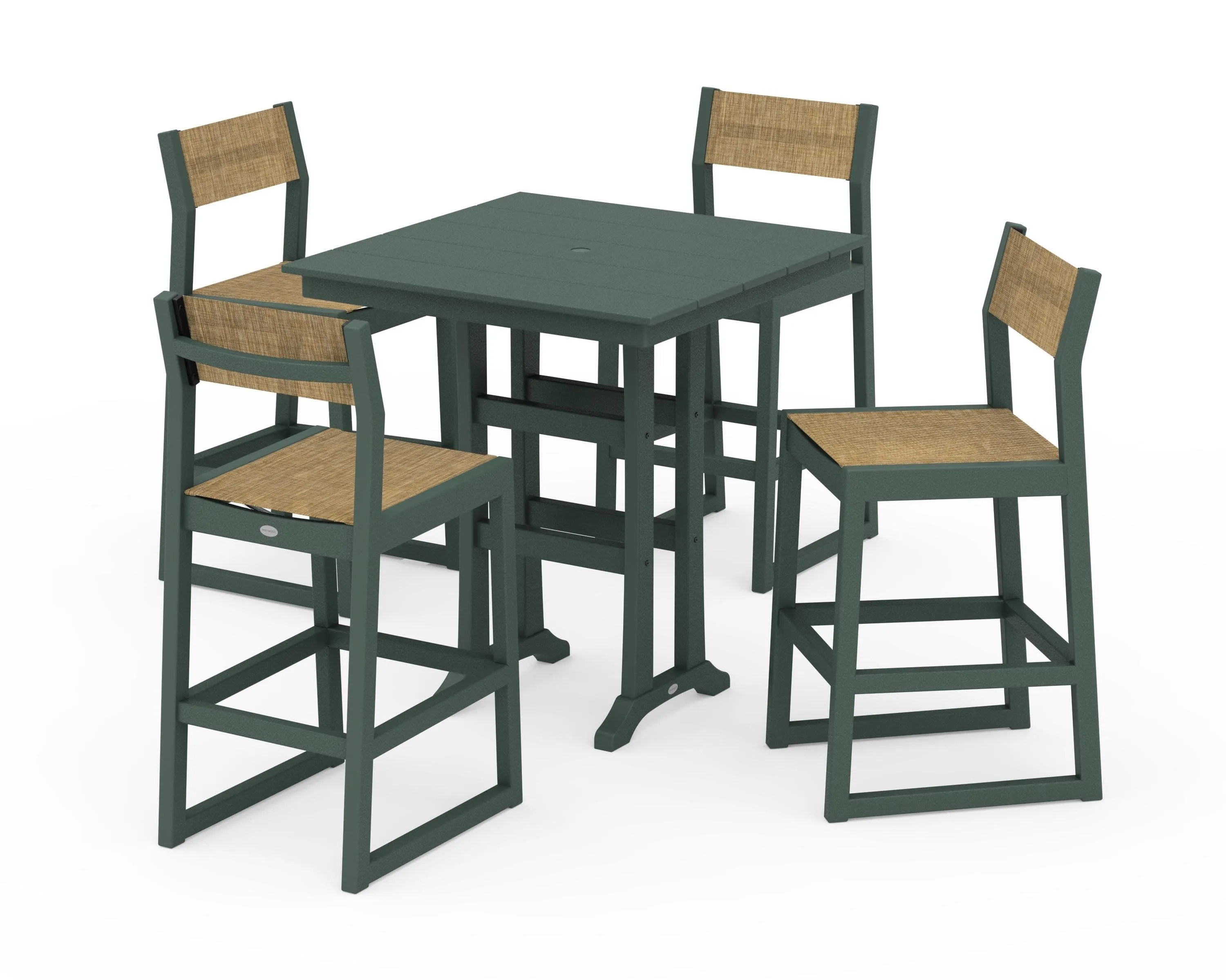 EDGE Sling Arm Chair 5-Piece Farmhouse Bar Set with Trestle Legs