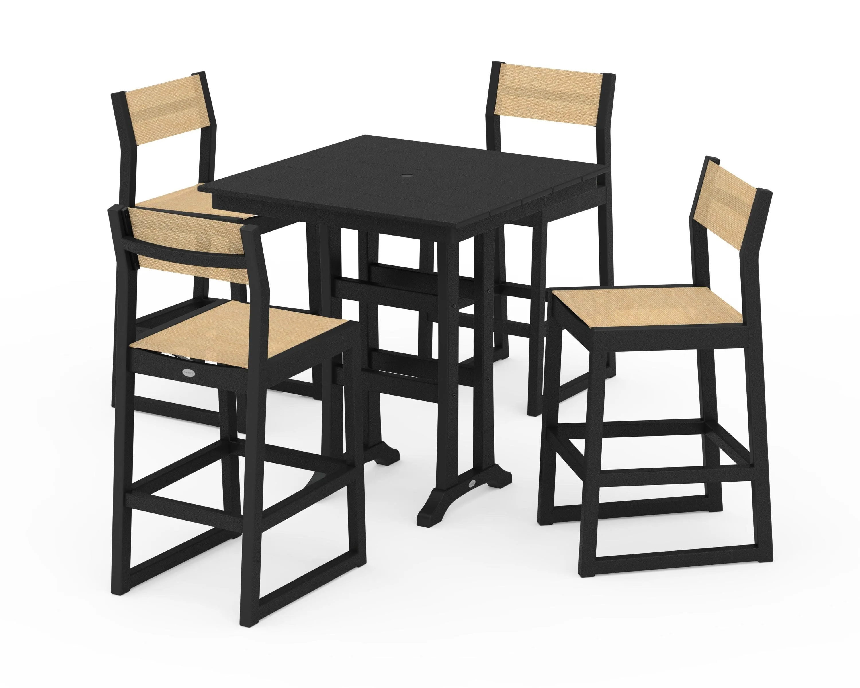 EDGE Sling Arm Chair 5-Piece Farmhouse Bar Set with Trestle Legs